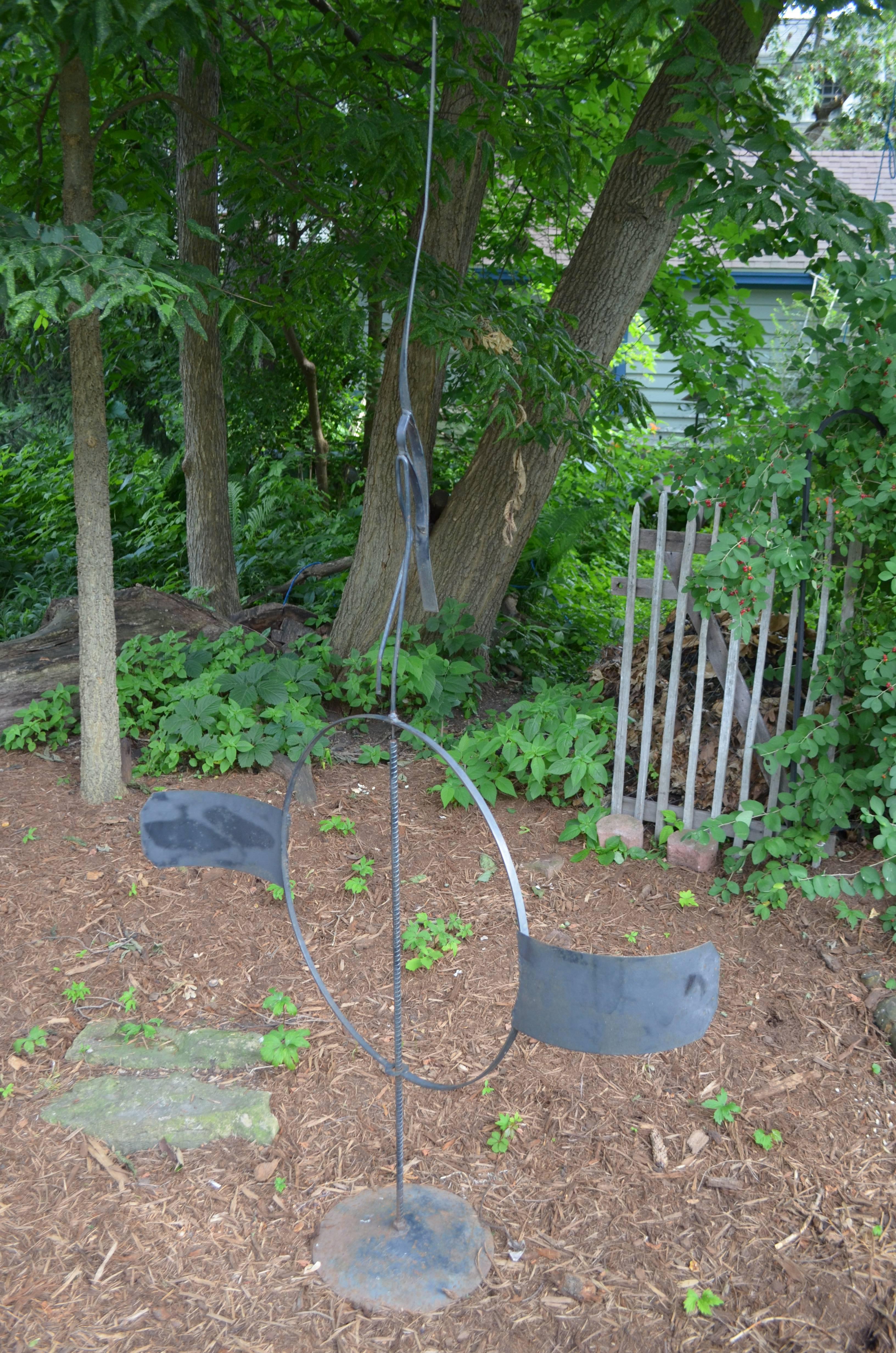 Steel Garden Sculpture Spinning Egret Signed by Artist Ellis Nelson