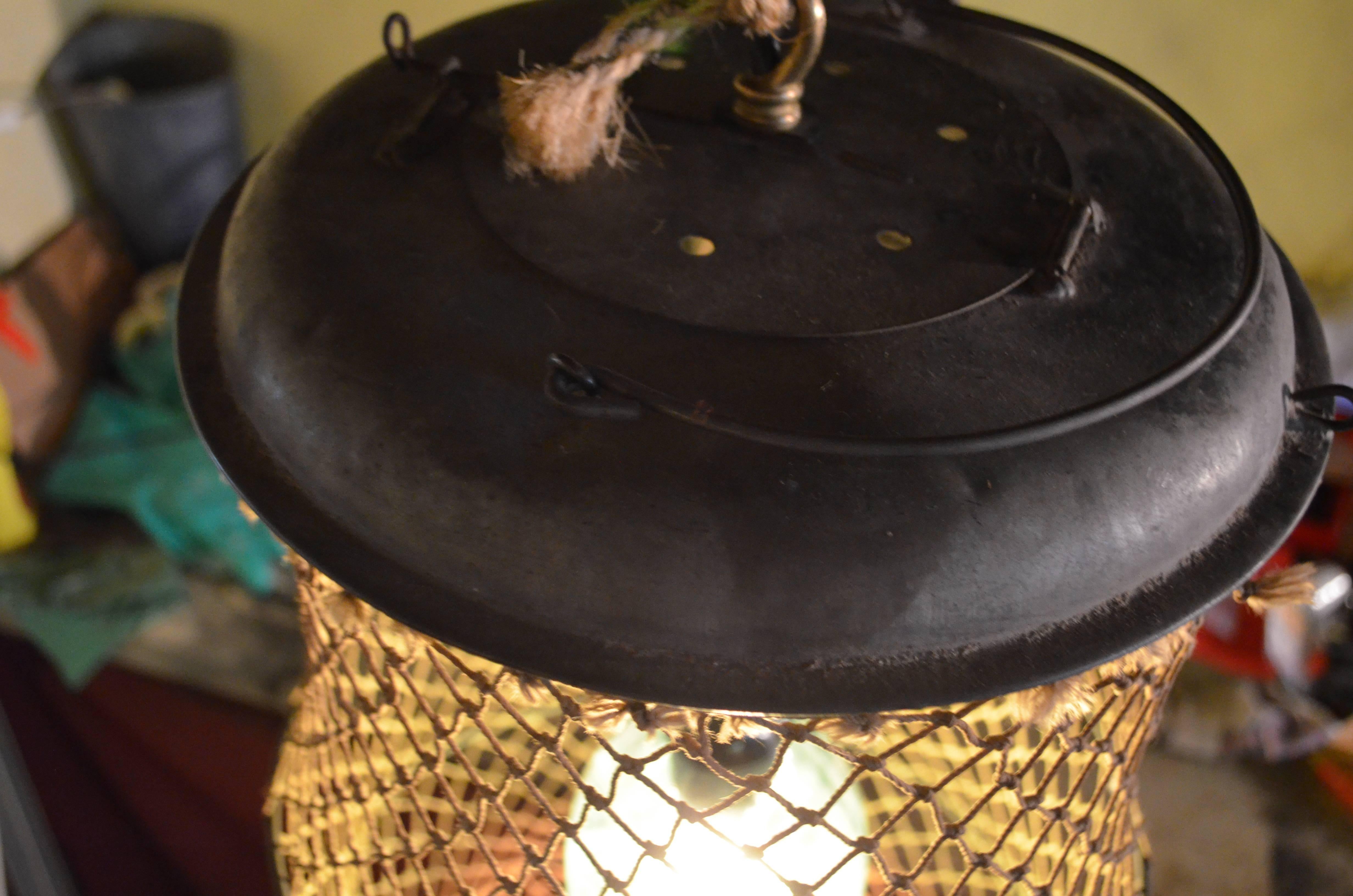 20th Century Pendant Light from Seltzer Bottle Mounted Inside Fish Trap