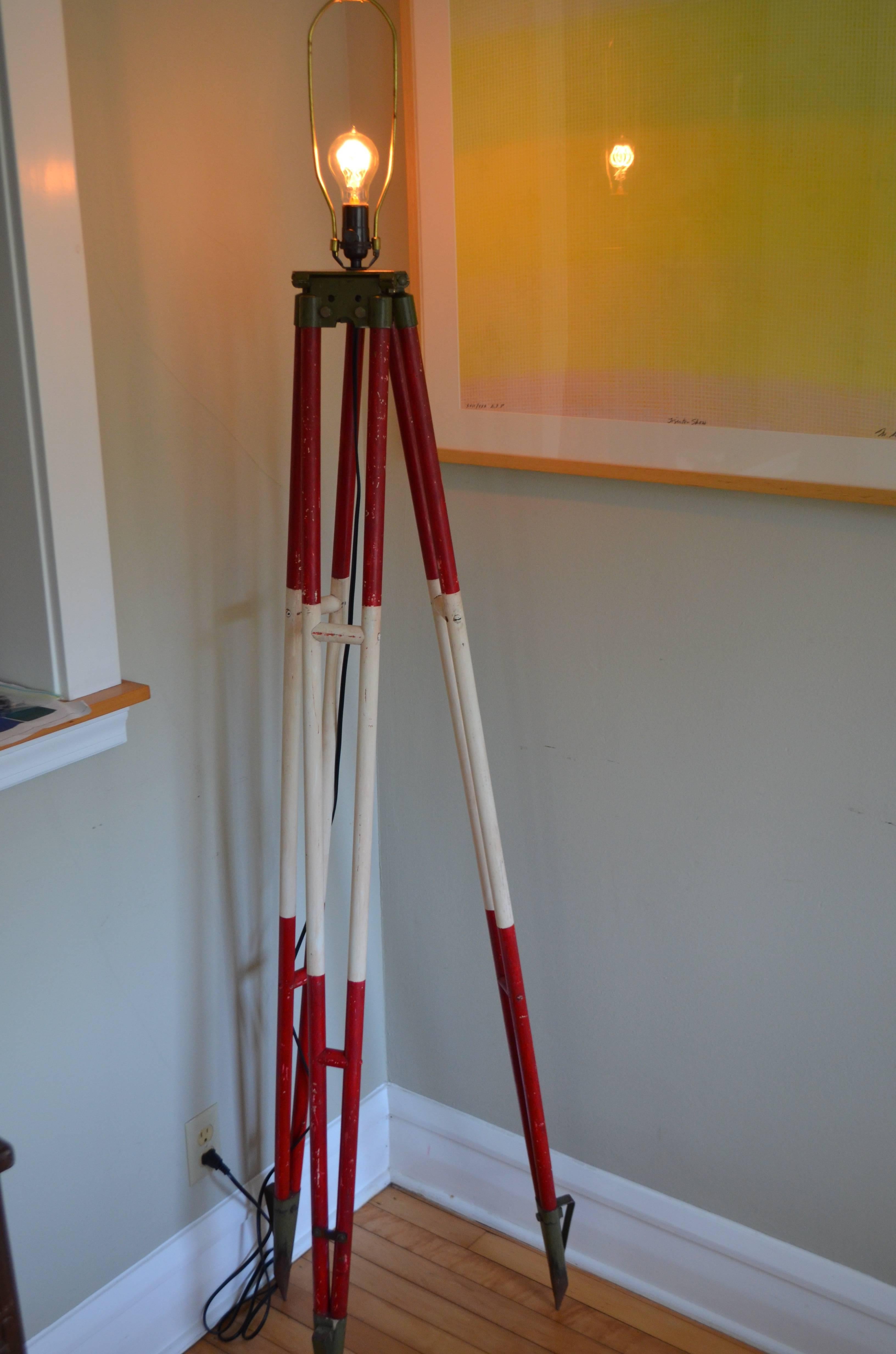 Industrial Floor Lamp Created from Swiss Surveyor Tripod