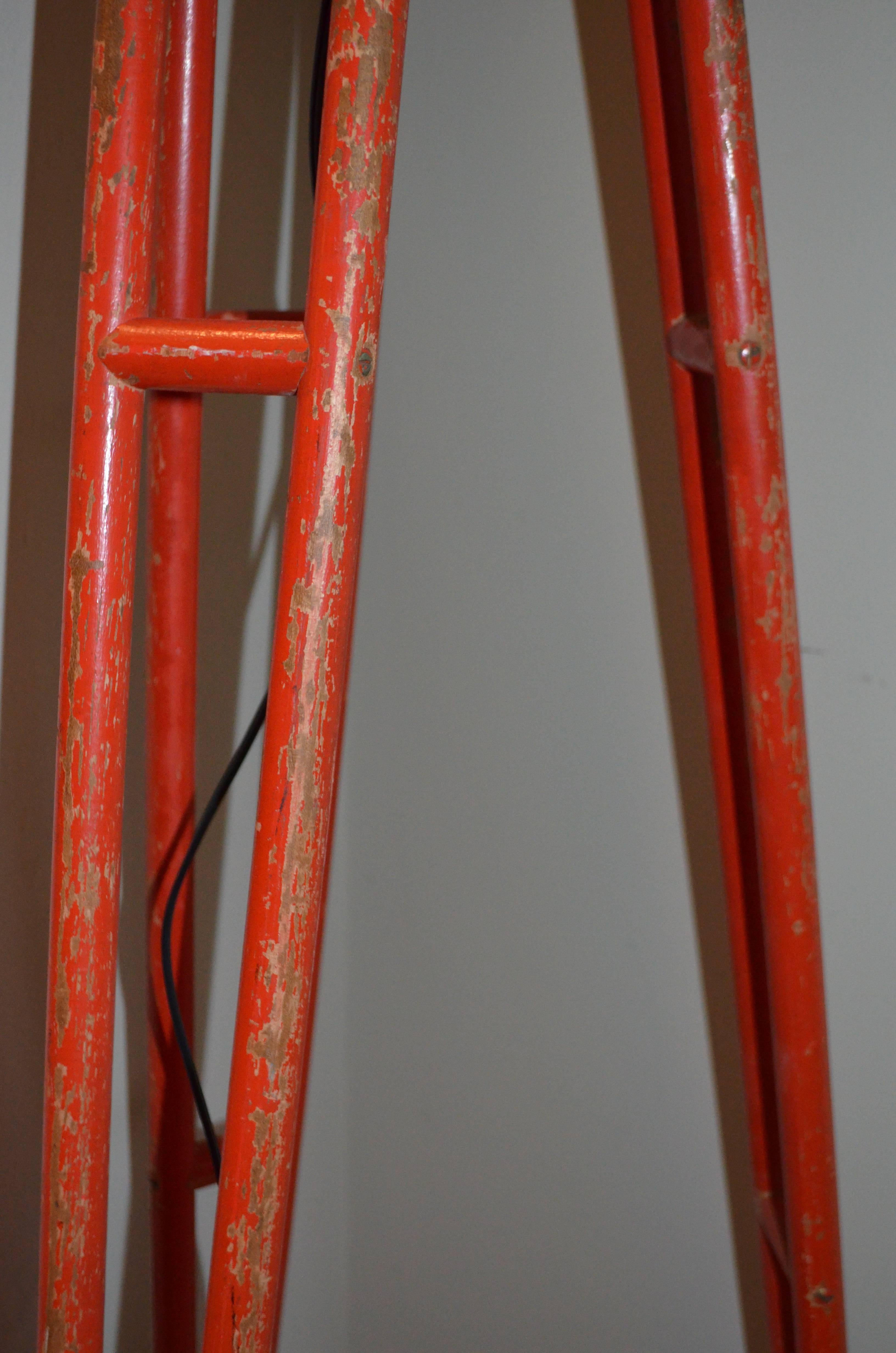 Floor Lamp Created from Surveyor Tripod in as-found Orange Paint 1