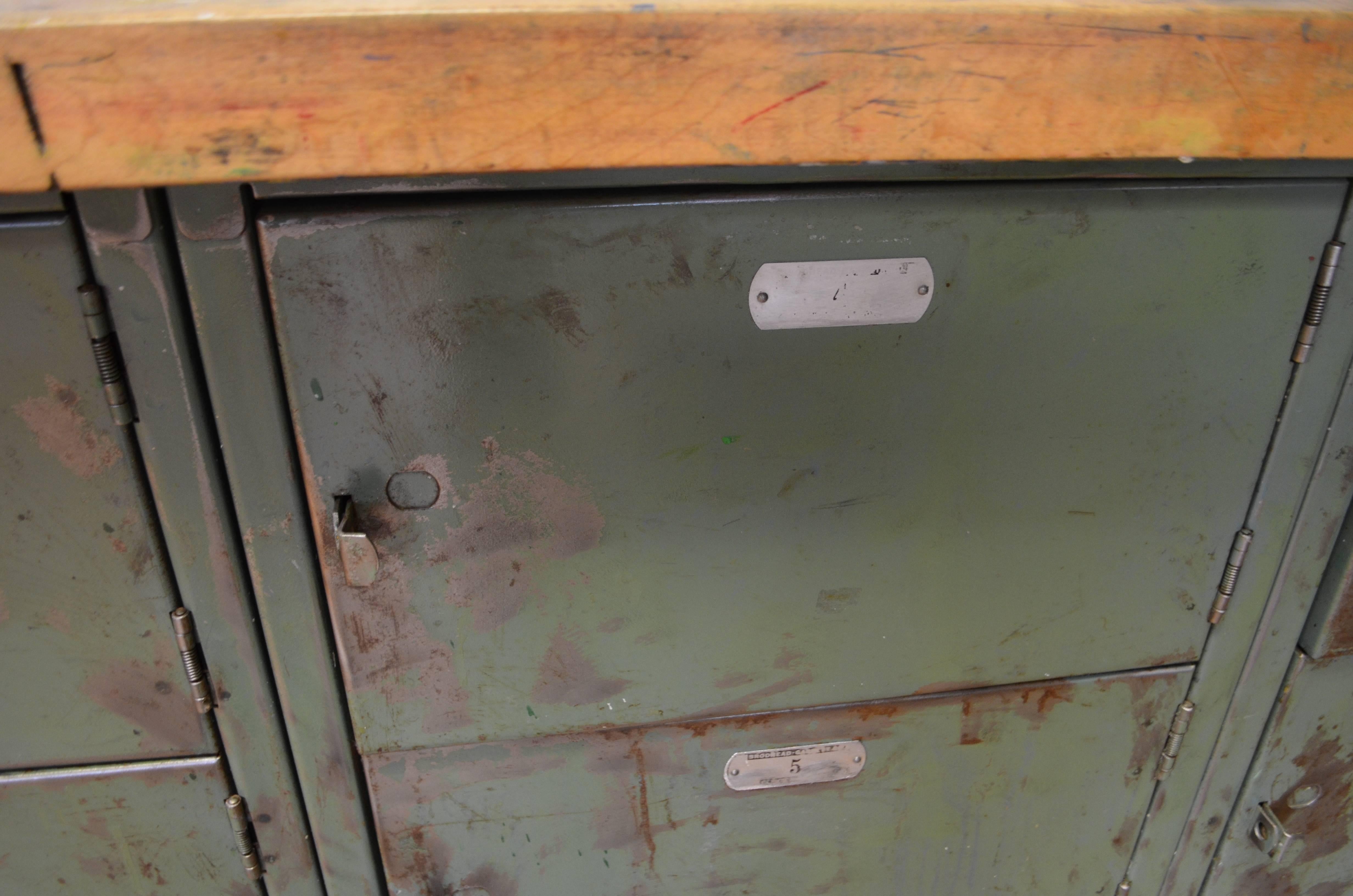 20th Century Cabinet on Wheels with Maple Worktop and Storage Compartments from School