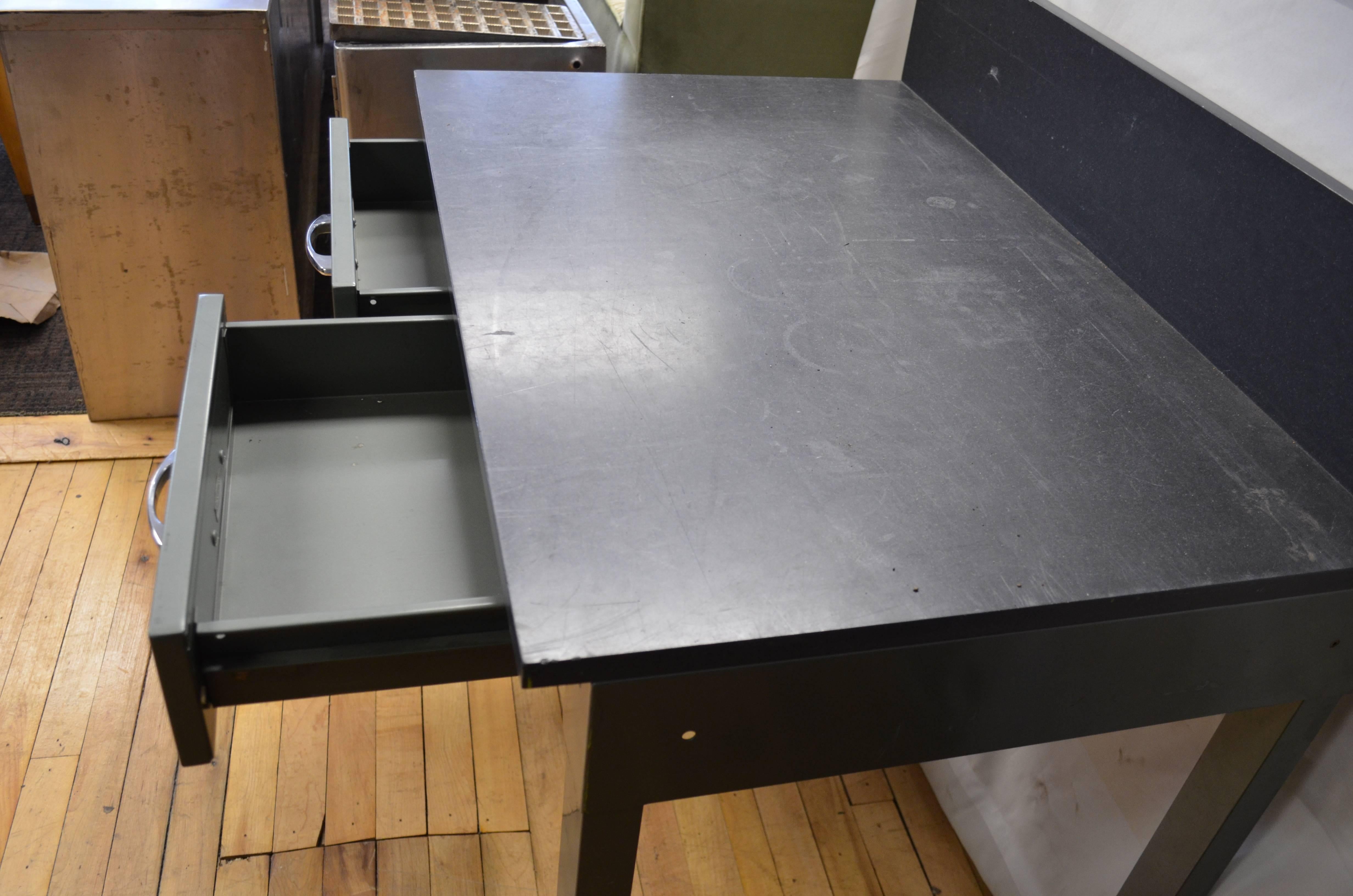 American Mid-Century Steel Desk with As-Found Slate Top and Backsplash