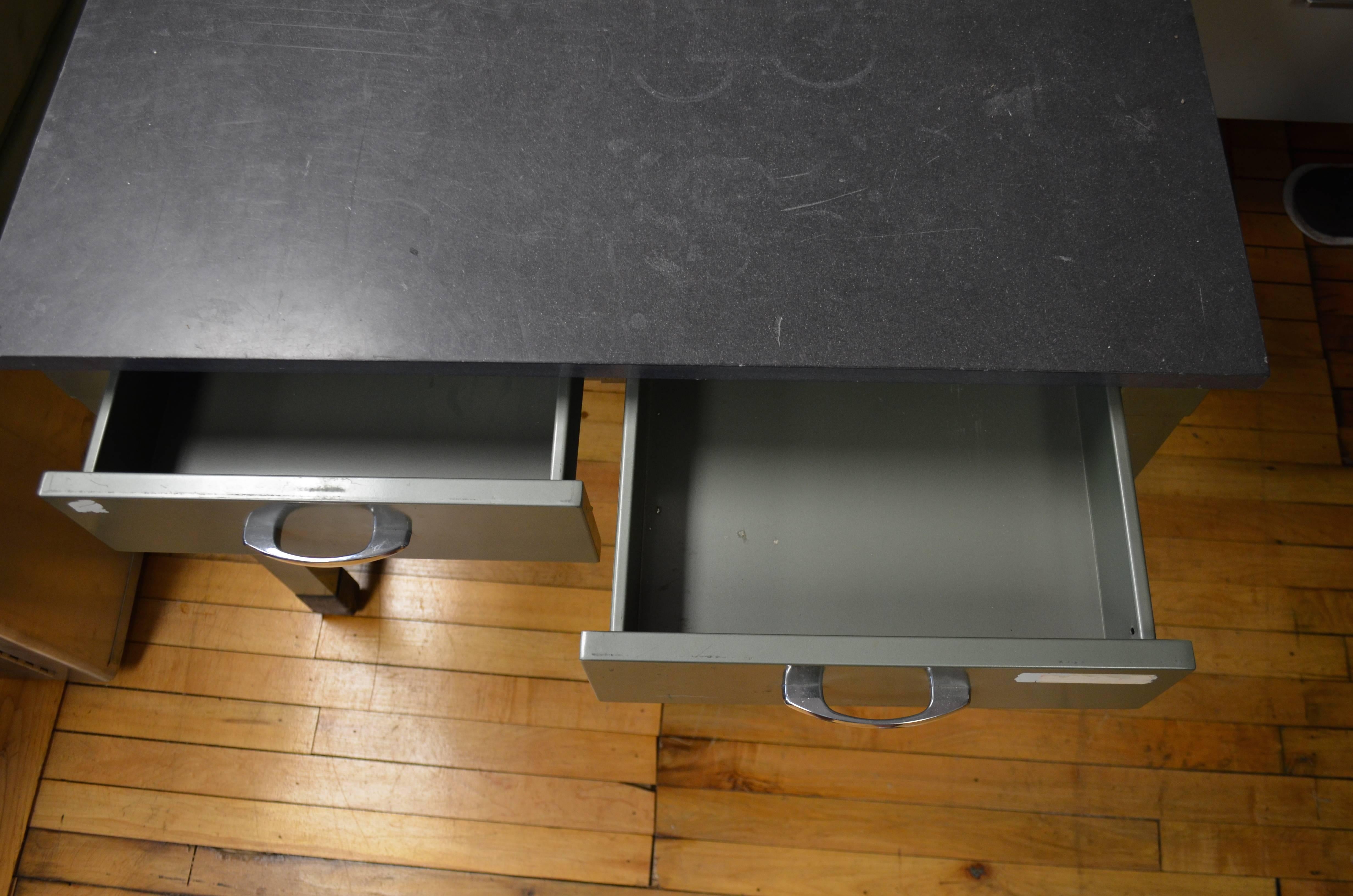 Mid-20th Century Mid-Century Steel Desk with As-Found Slate Top and Backsplash