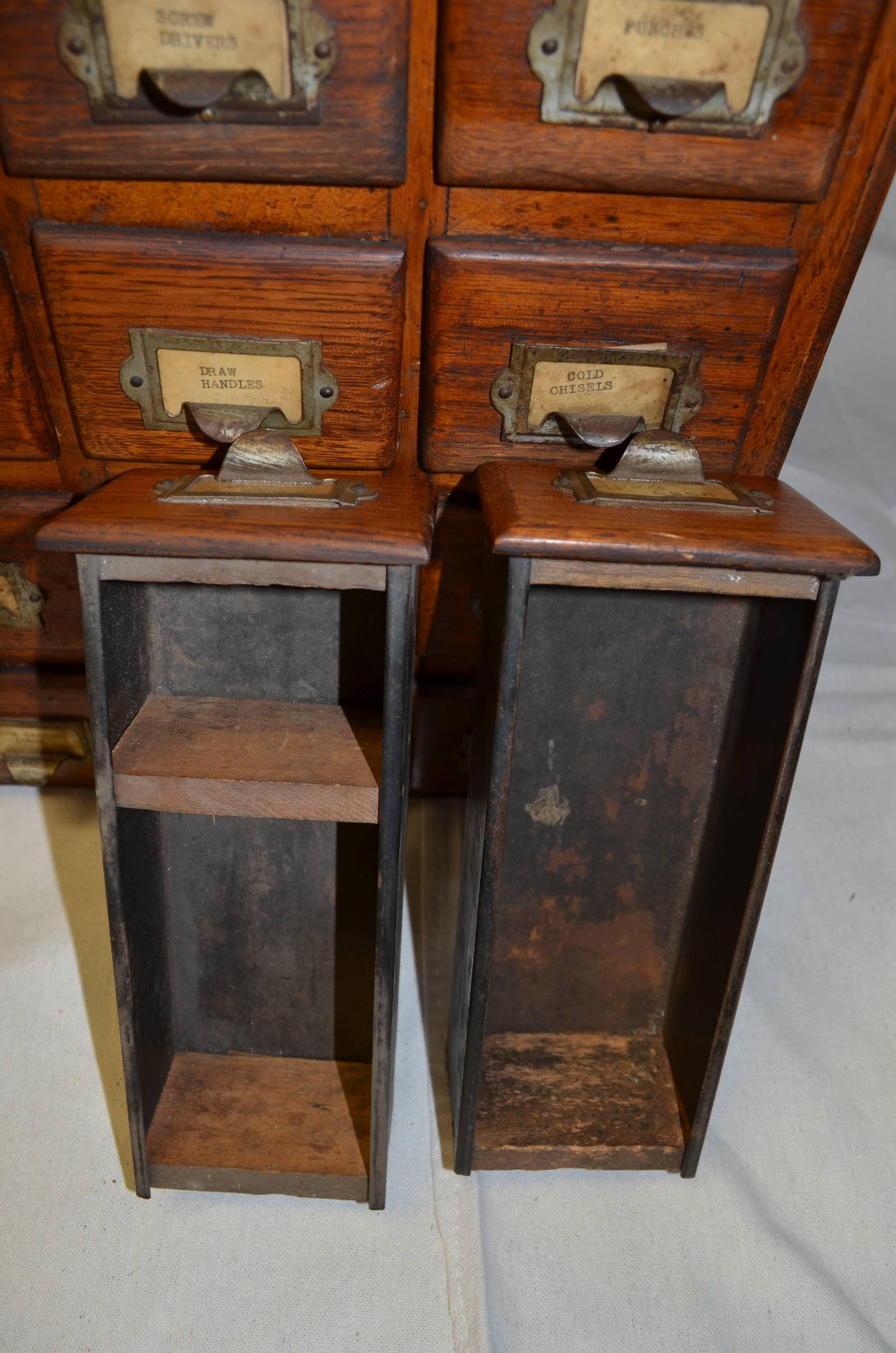 Brass Storage Cabinet with 45 Oak Front Drawers from Midwestern Hardware Store