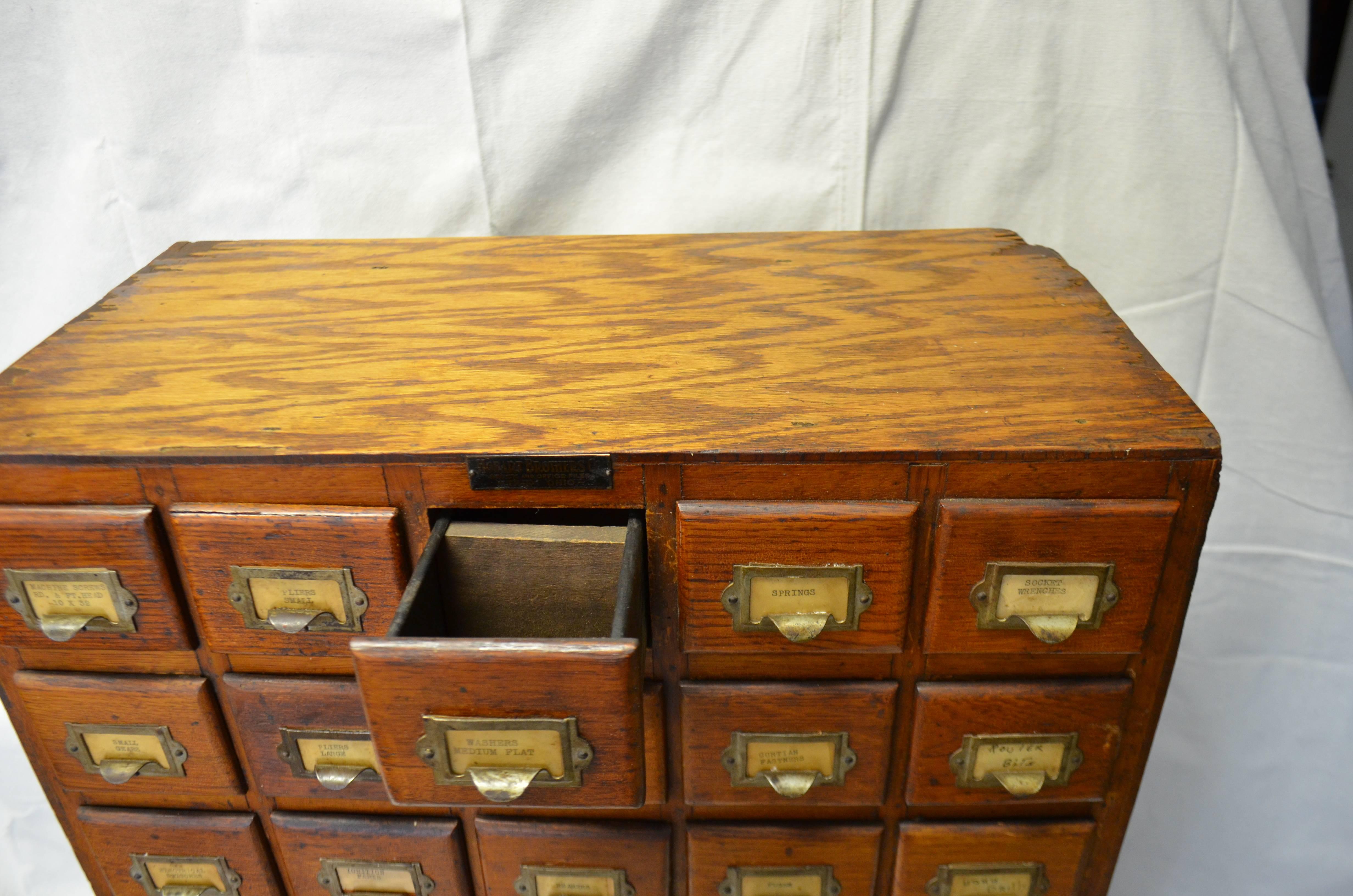 Storage Cabinet with 45 Oak Front Drawers from Midwestern Hardware Store In Excellent Condition In Madison, WI