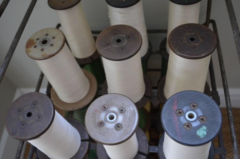 Industrial Thread Spooler with 36 Spools of Colorful Thread at 1stdibs