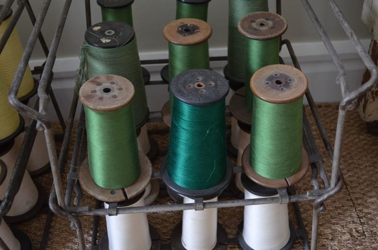 Industrial Thread Spooler with 36 Spools of Colorful Thread at 1stdibs