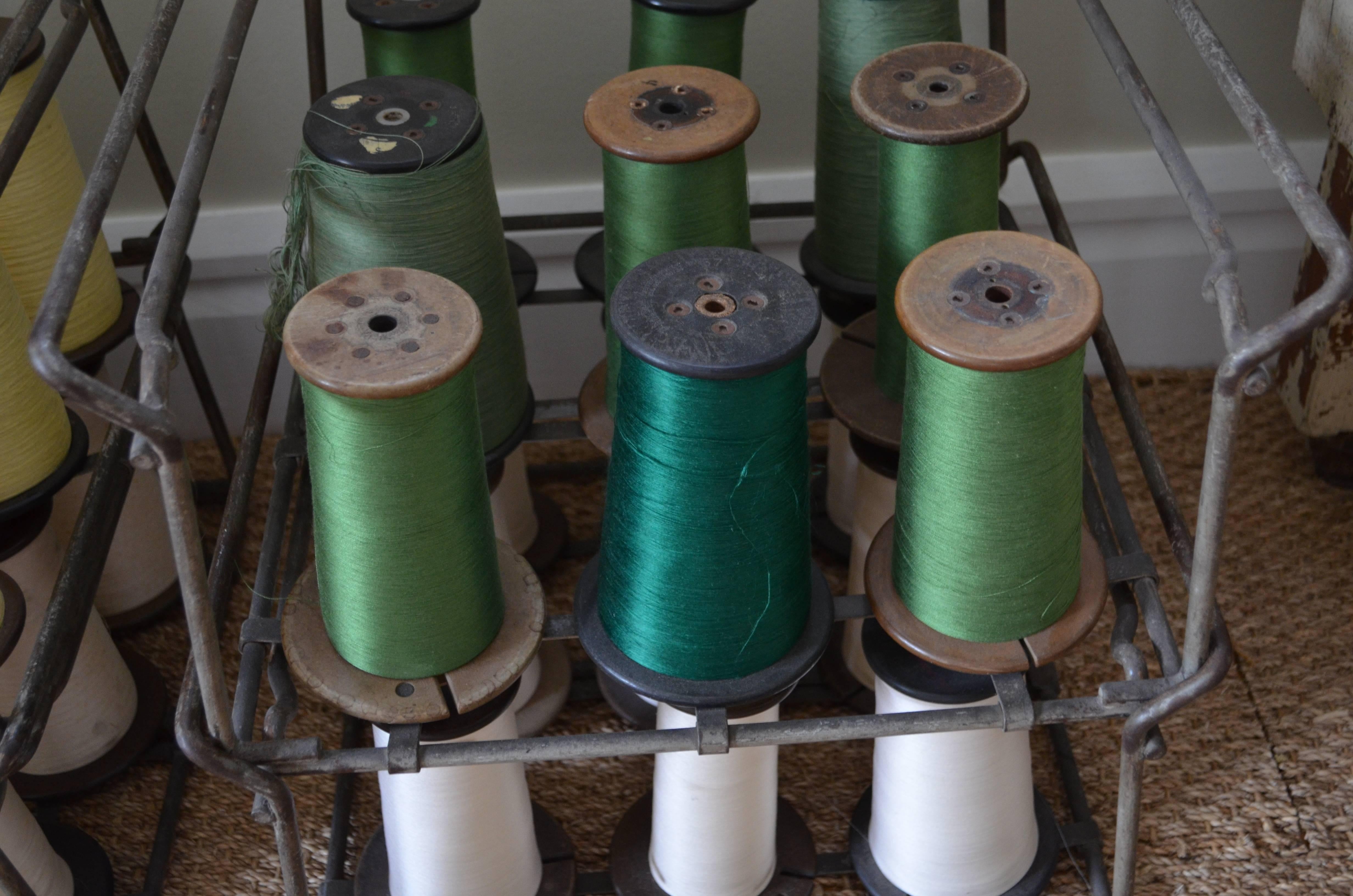 20th Century Industrial Thread Spooler with 36 Spools of Colorful Thread