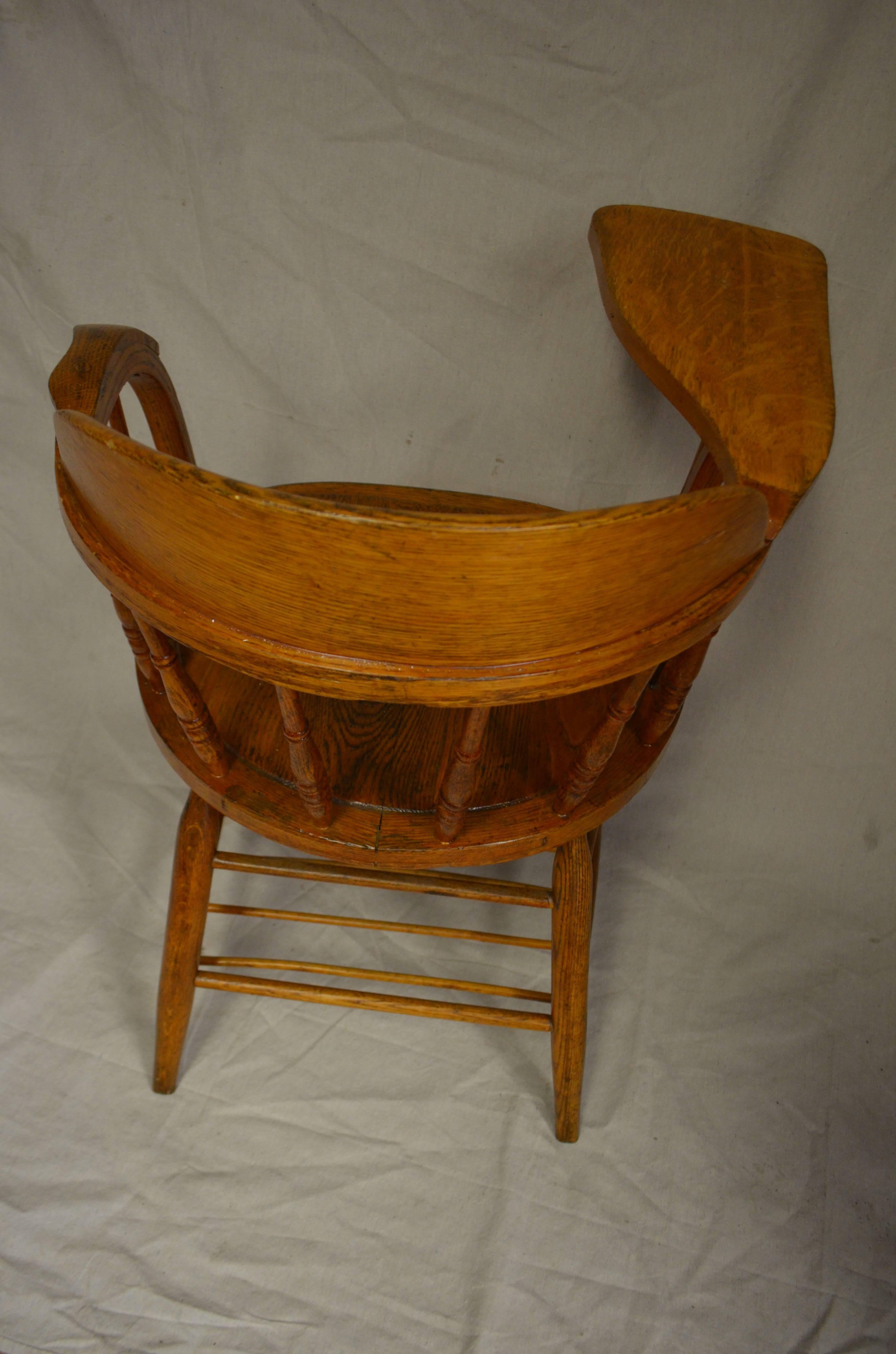 American Early 20th Century Classroom School Chair of Oak