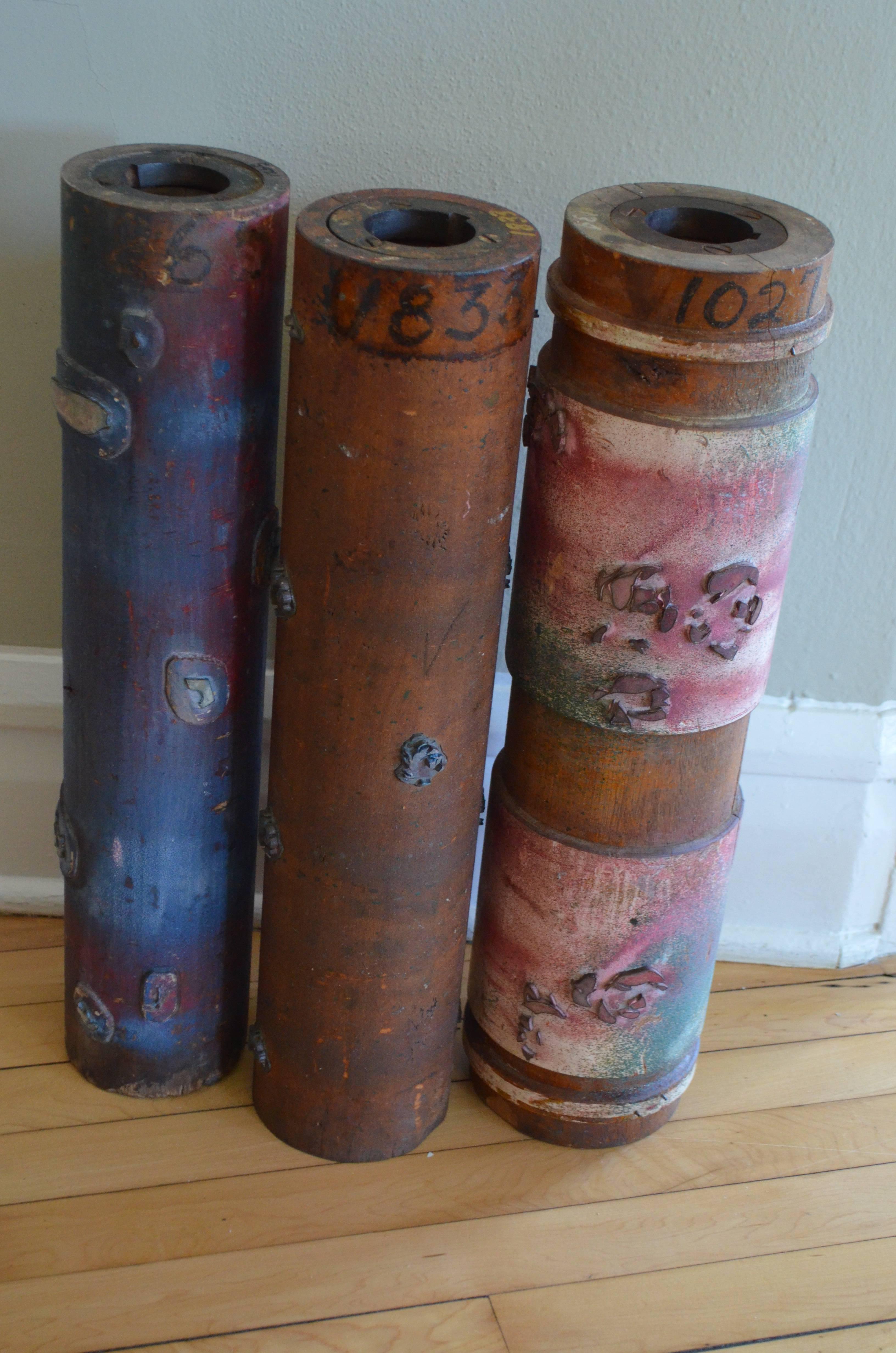 Wallpaper Printing Rollers as Industrial Artifacts/Vases, Set of Three In Excellent Condition In Madison, WI