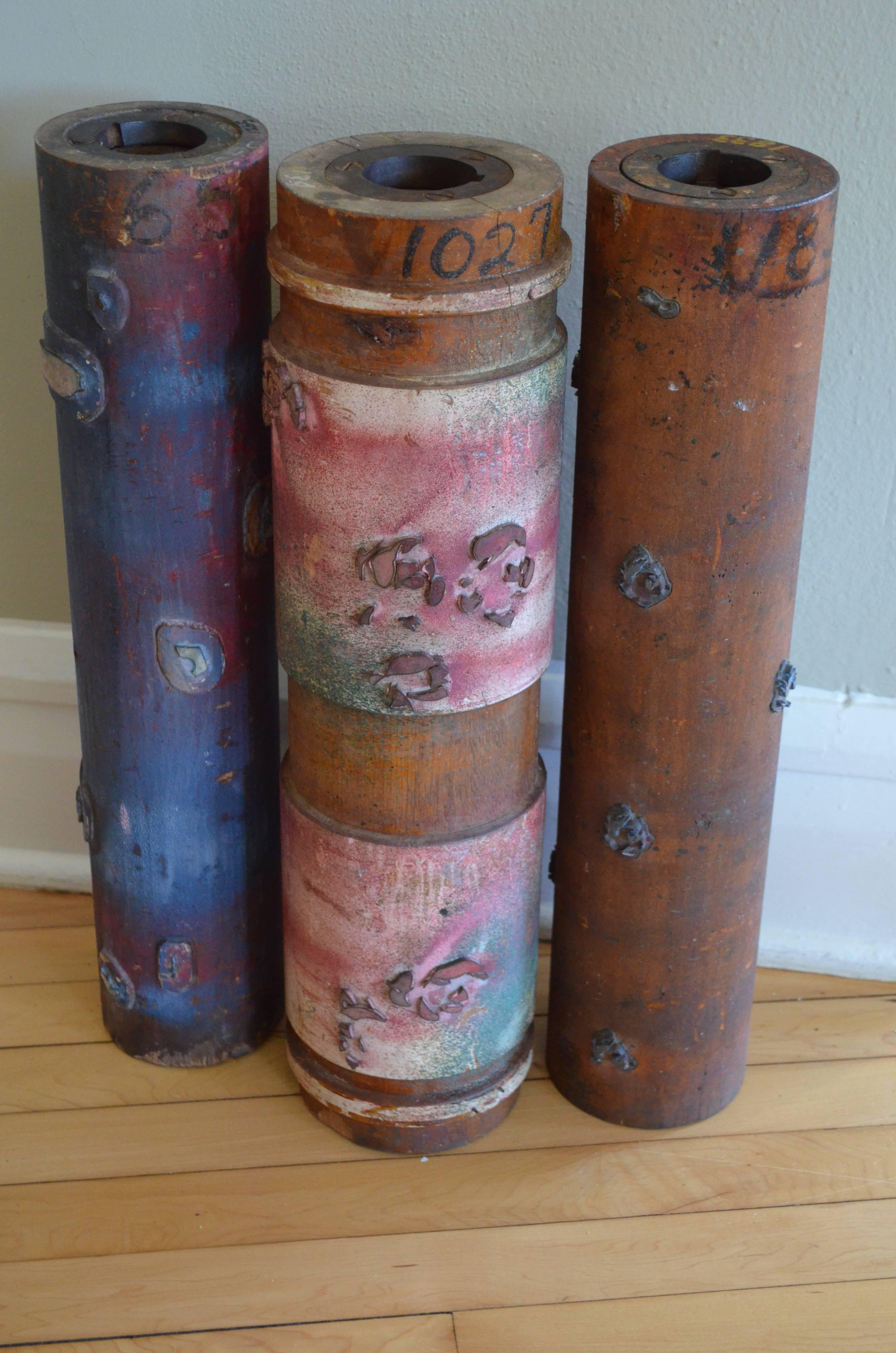 20th Century Wallpaper Printing Rollers as Industrial Artifacts/Vases, Set of Three