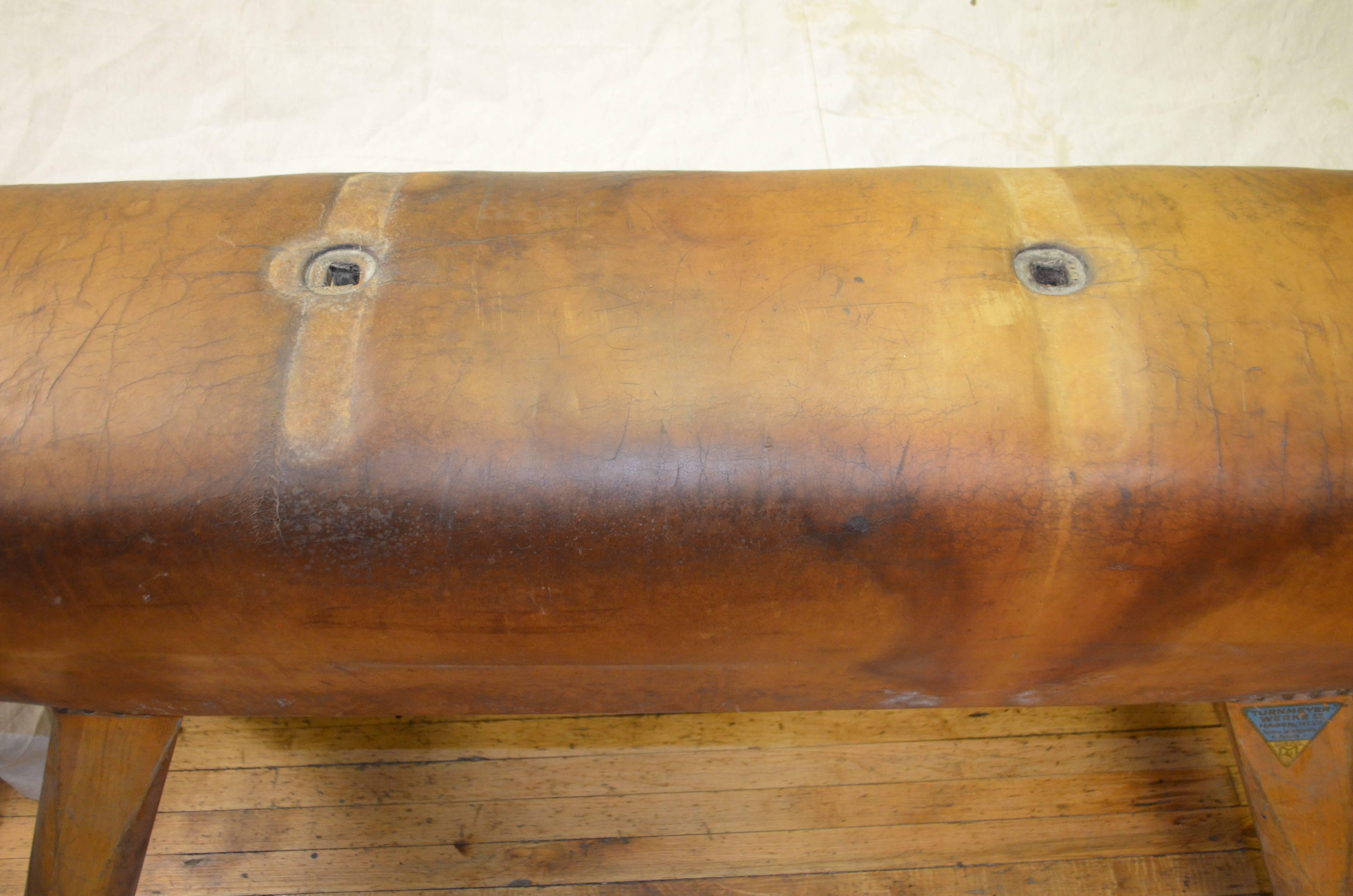 20th Century Vintage German Gymnast Leather Pommel Horse