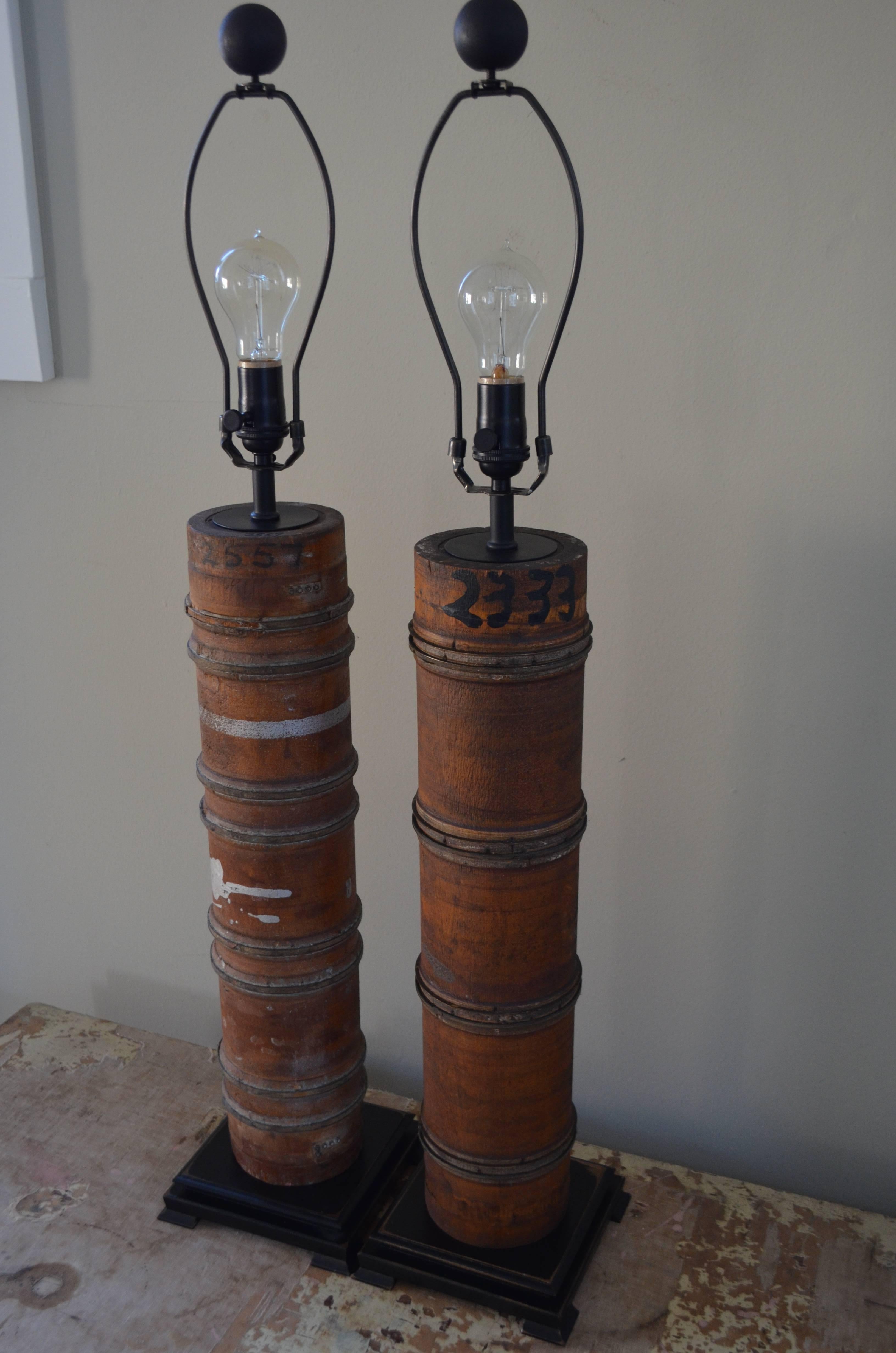 19th Century Pair of Table Lamps Created from Wallpaper Printing Rollers For Sale