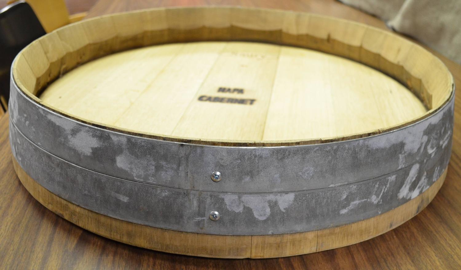 Lazy Susan Vintage Industrial of Wine Barrel Lid For Sale at 1stdibs