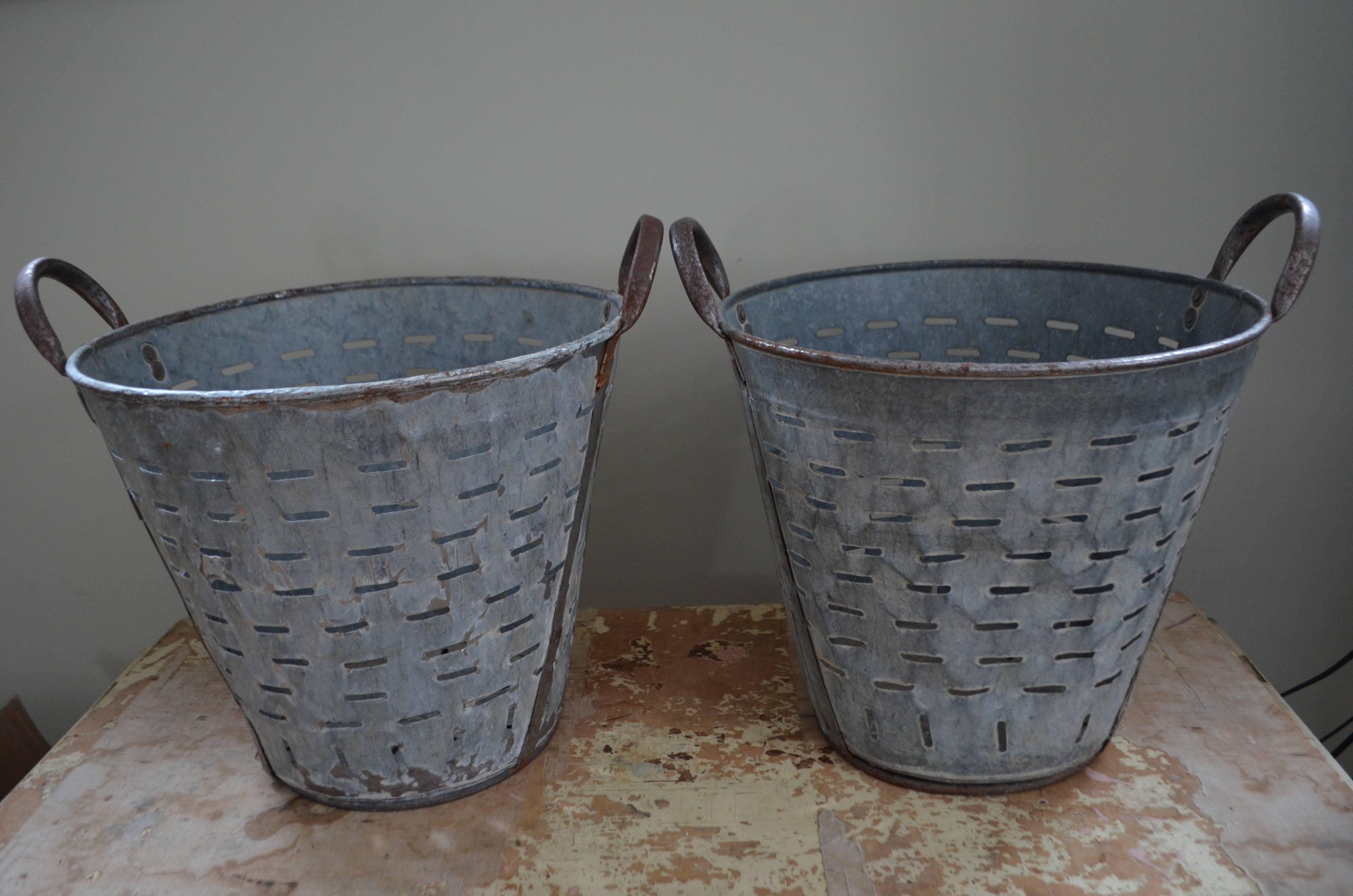 Agra Vintage Turkish Olive Baskets, Pair For Sale