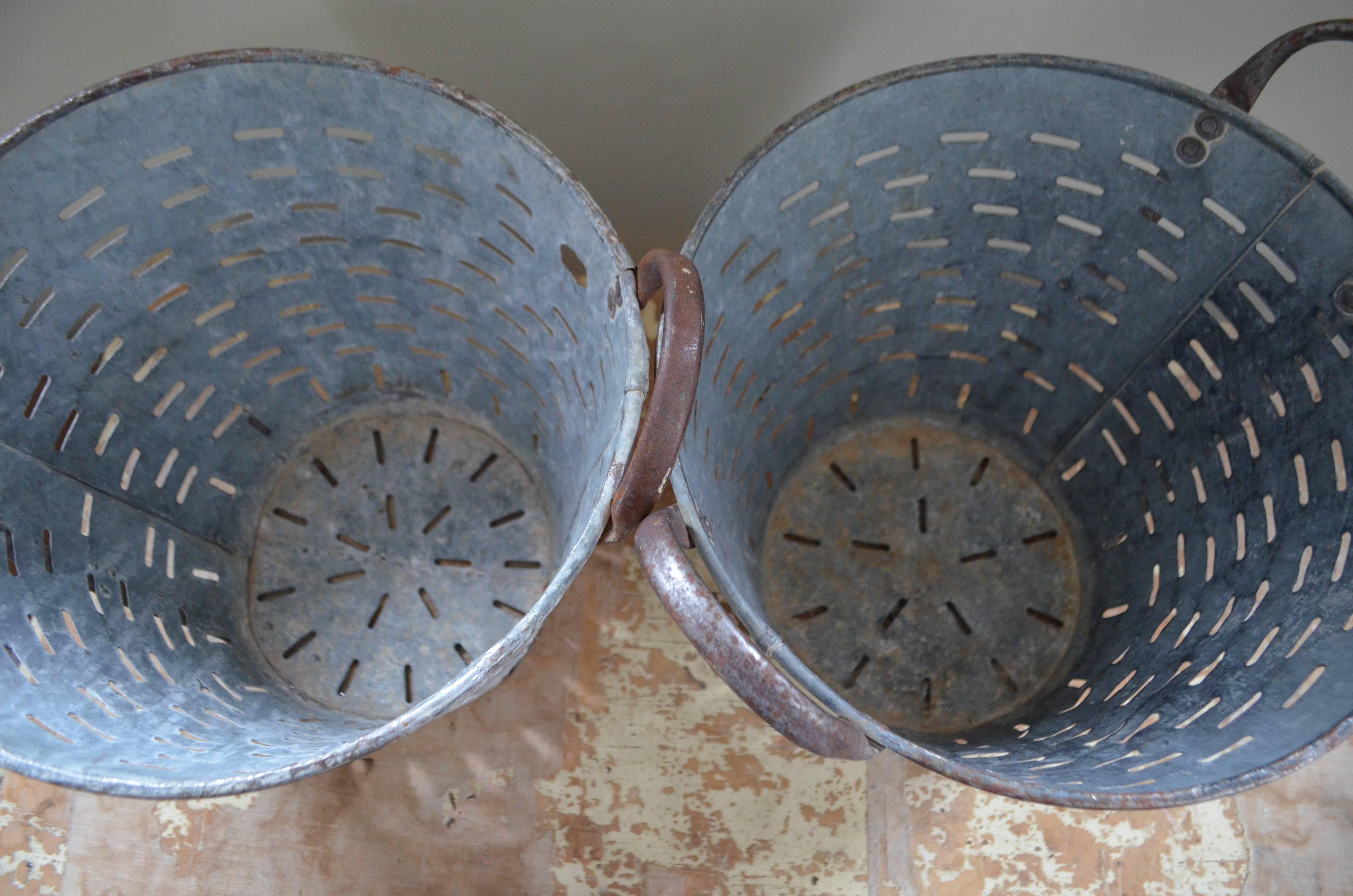 Steel Vintage Turkish Olive Baskets, Pair For Sale