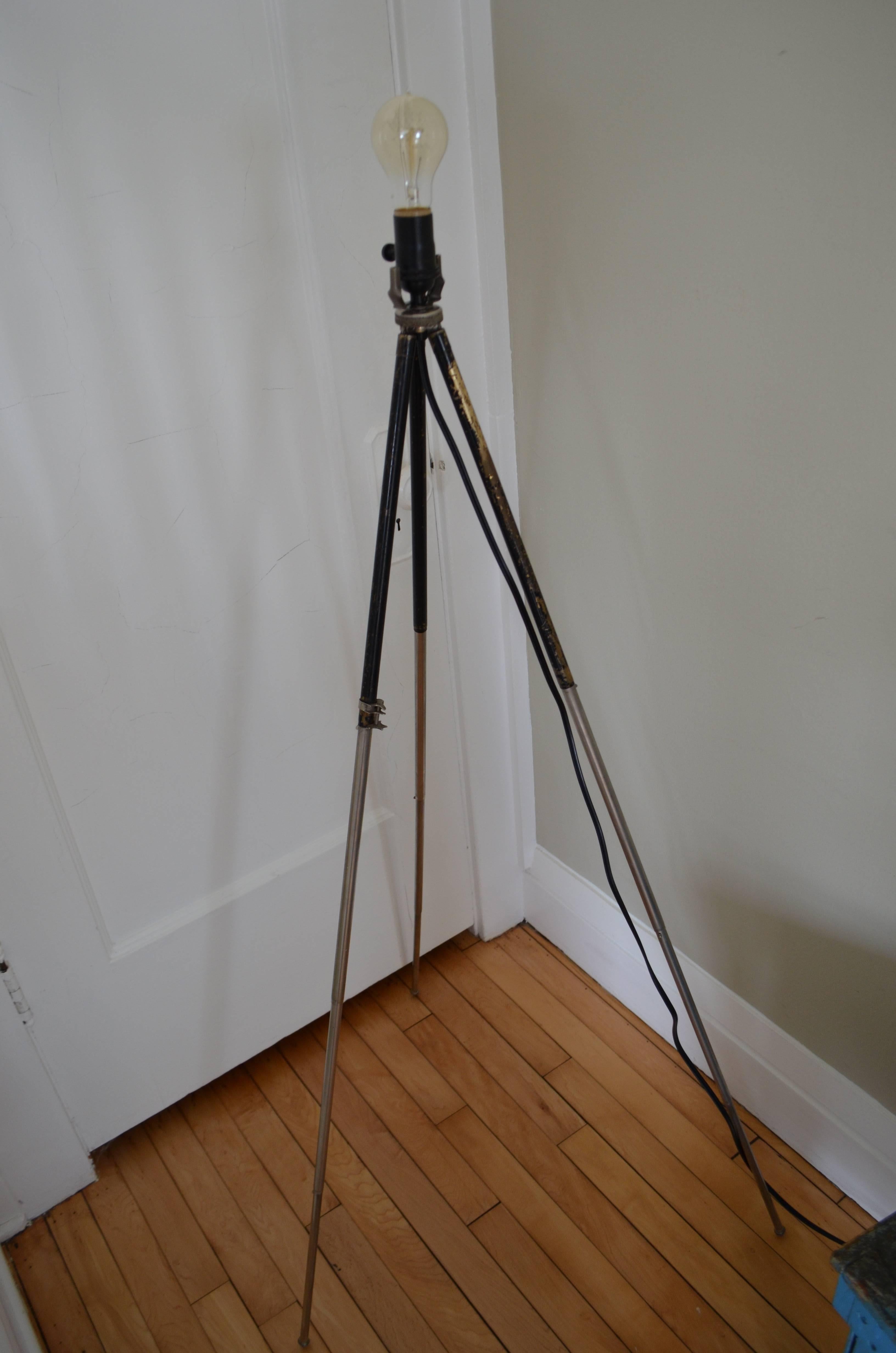 Lamp for Table or Floor Made from Photographer's Tripod In Excellent Condition In Madison, WI