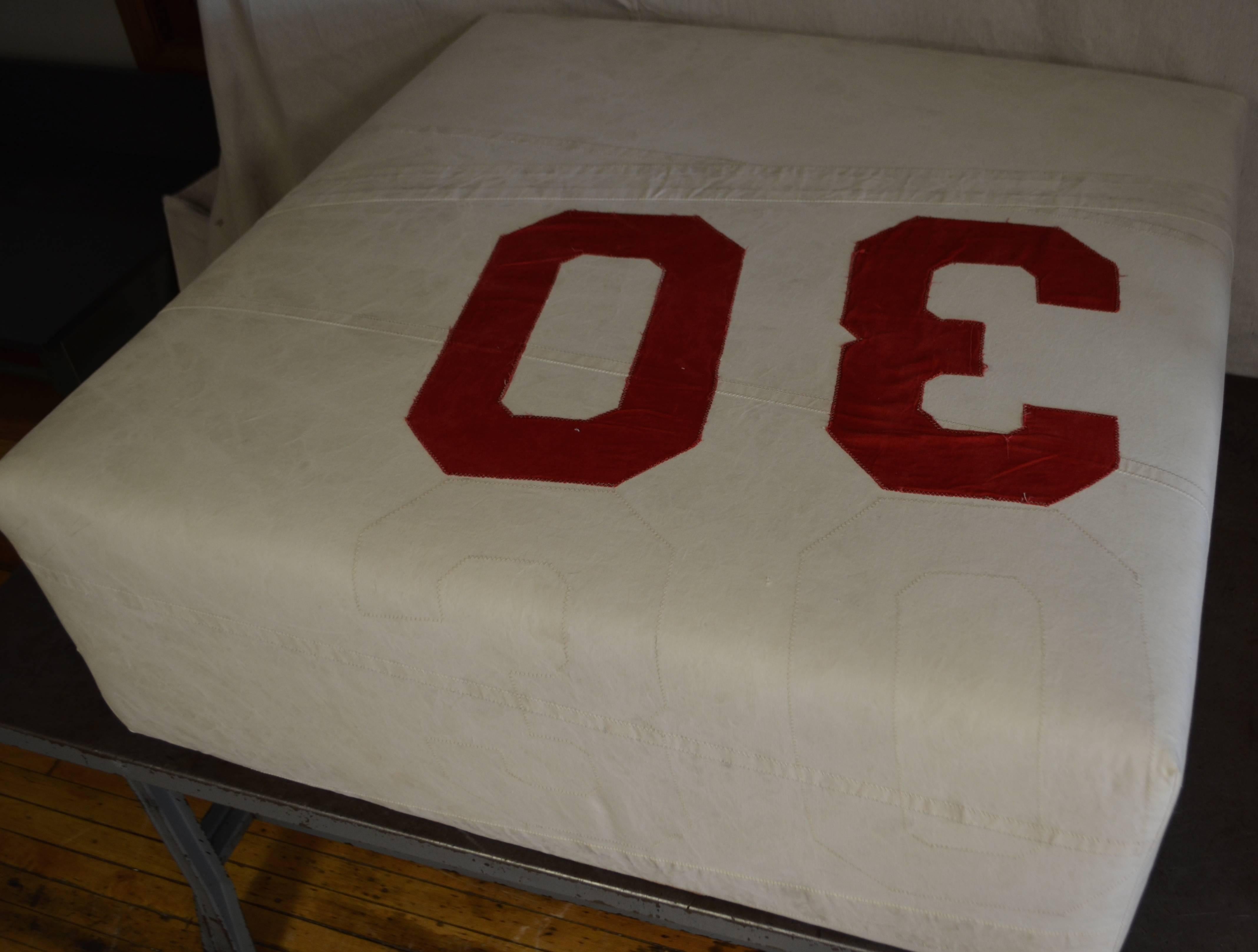 Coffee Table Ottoman Upholstered in Vintage Sailcloth, Number 30 1
