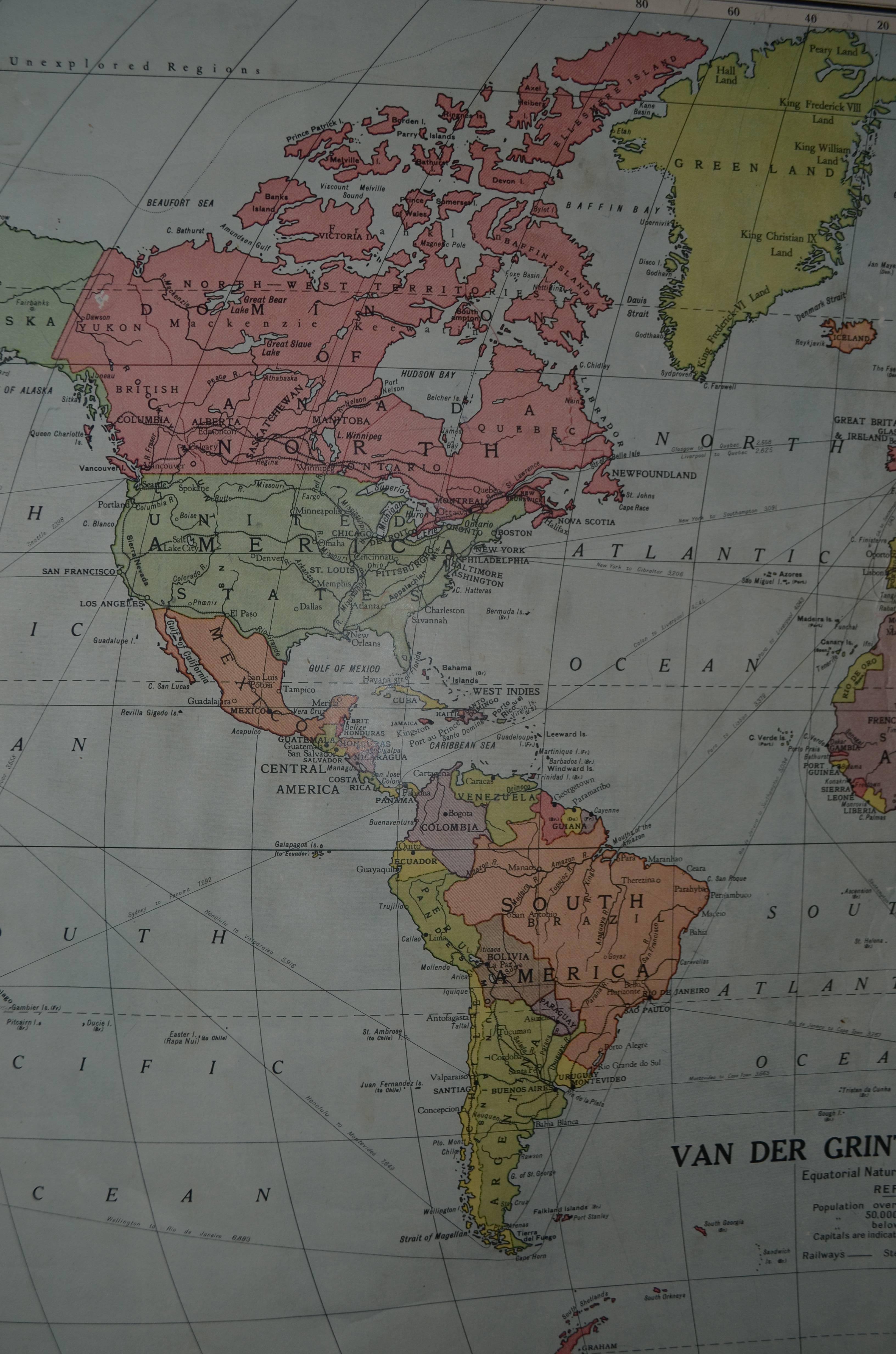 20th Century Map of the World on Comparative Projections, Early 1900s