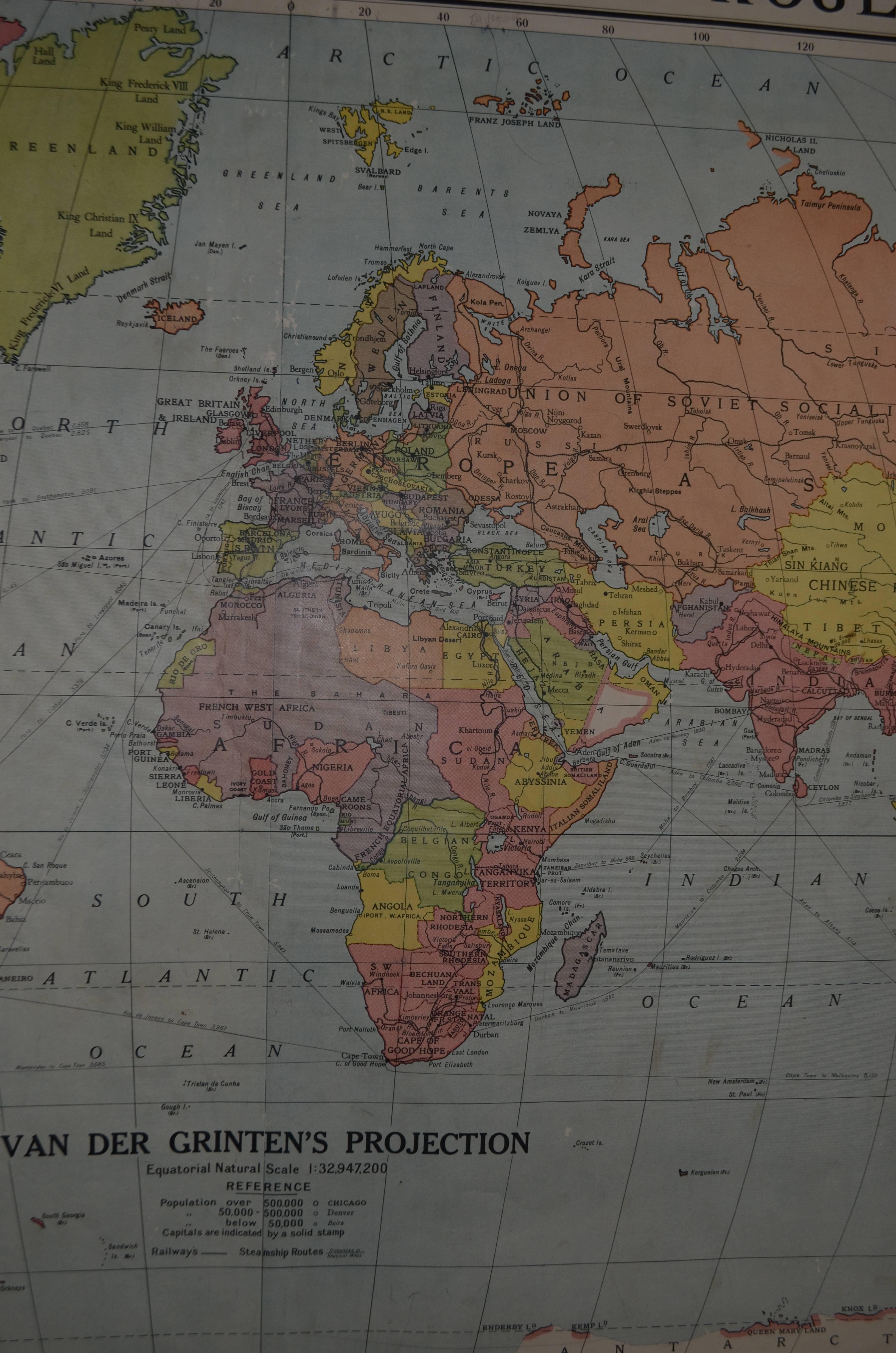 Wood Map of the World on Comparative Projections, Early 1900s