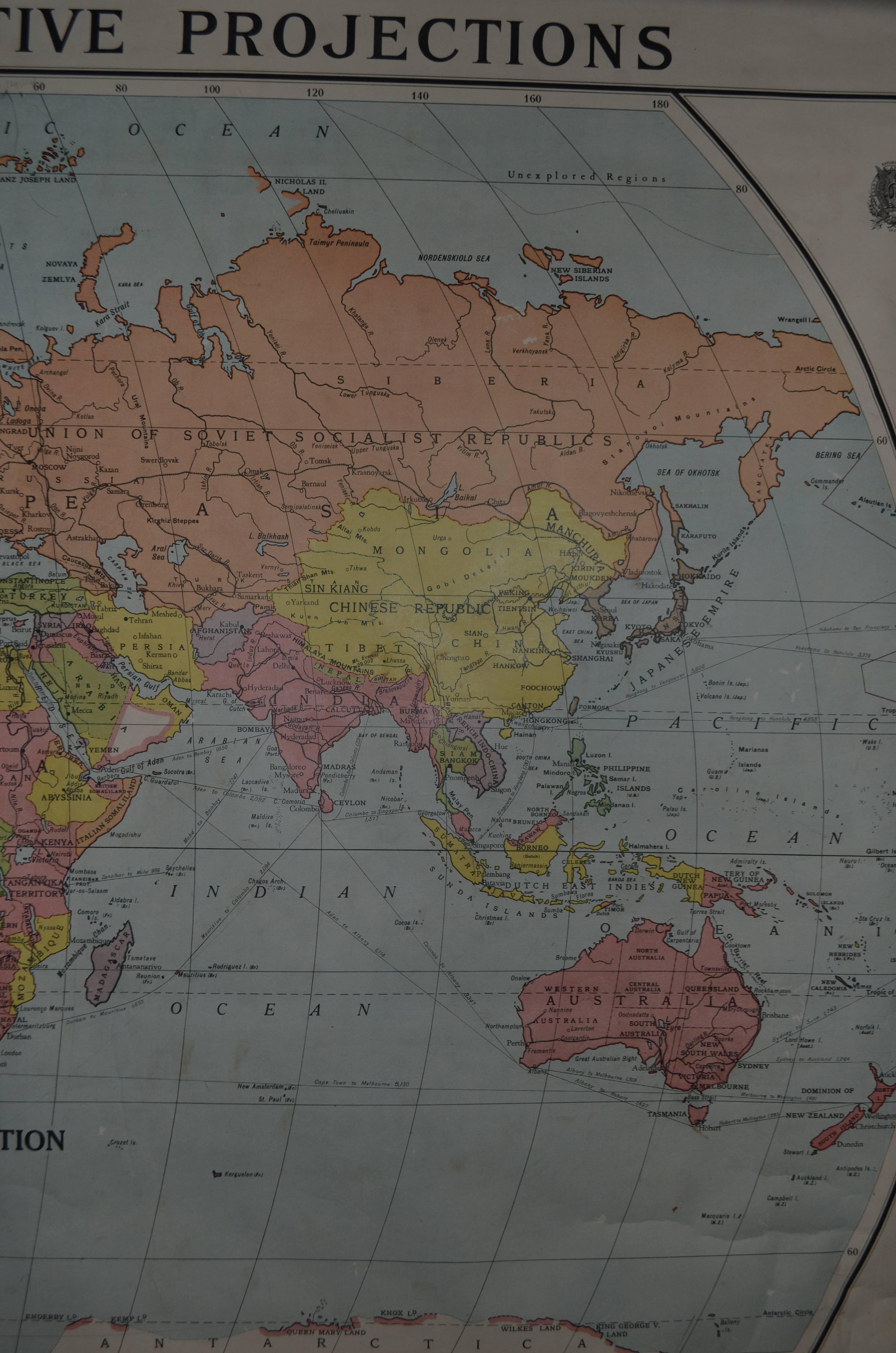 Map of the World on Comparative Projections, Early 1900s 1