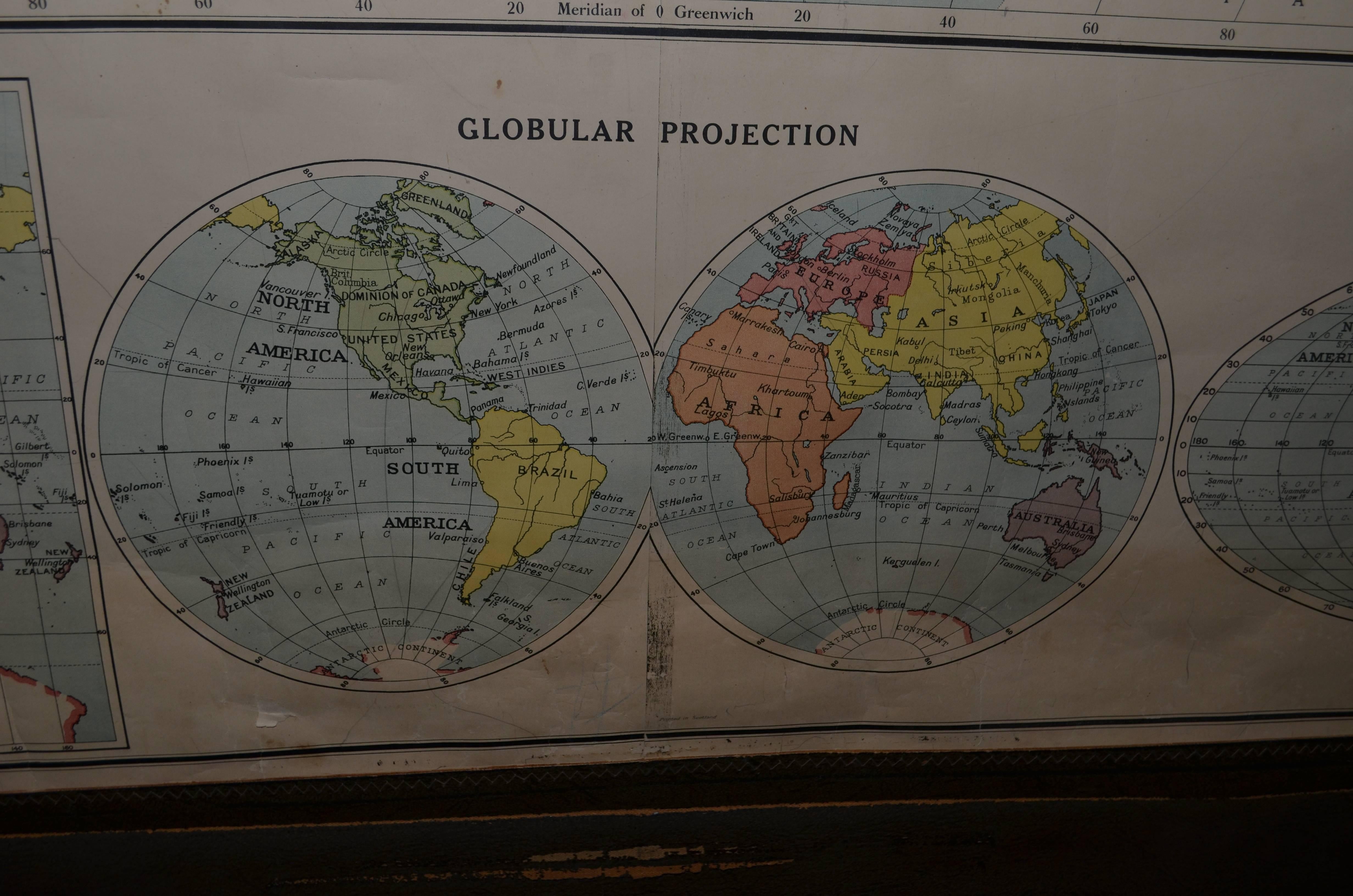 Engraved Map of the World on Comparative Projections, Early 1900s