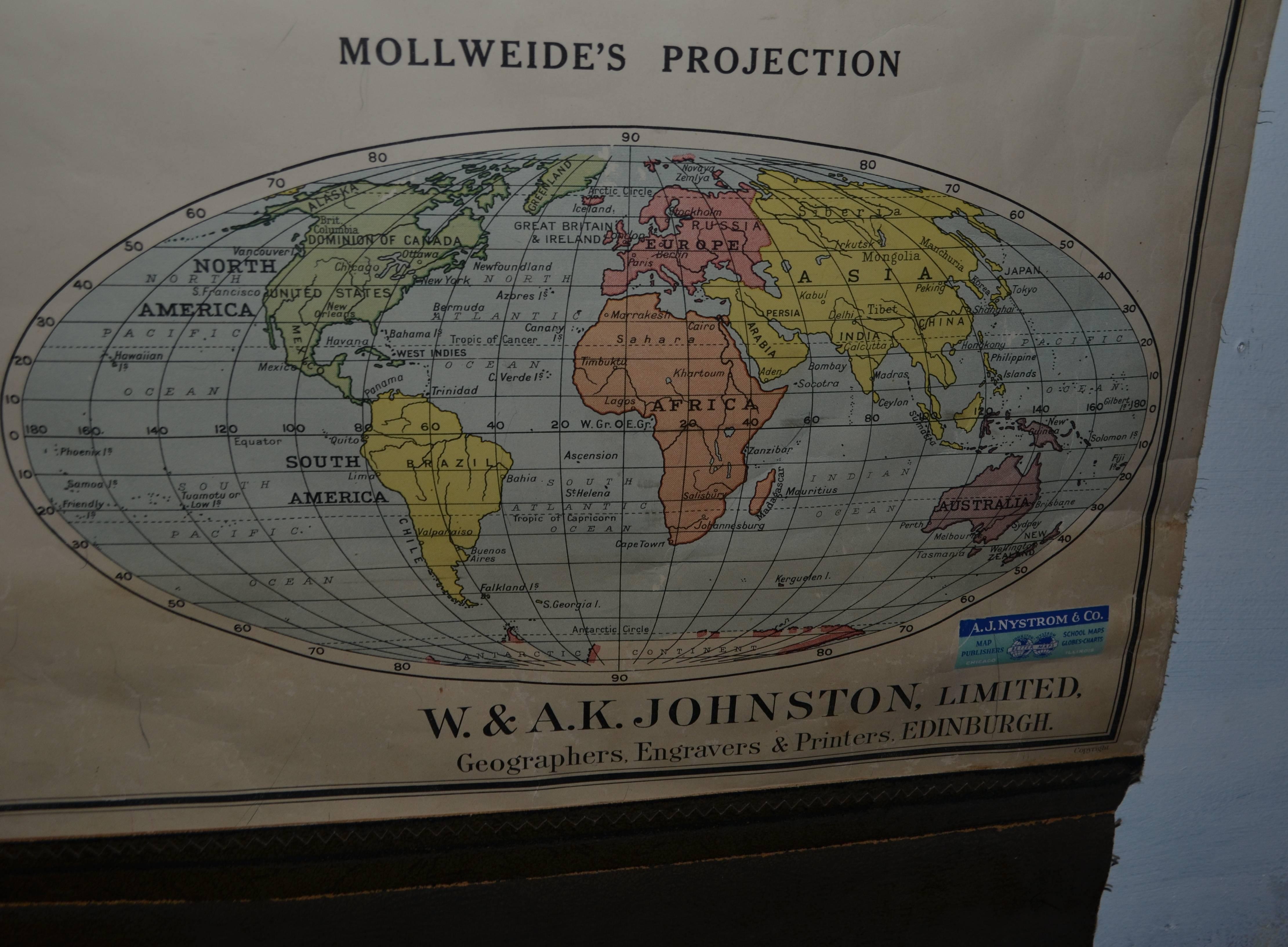 Map of the World on Comparative Projections, Early 1900s In Excellent Condition In Madison, WI