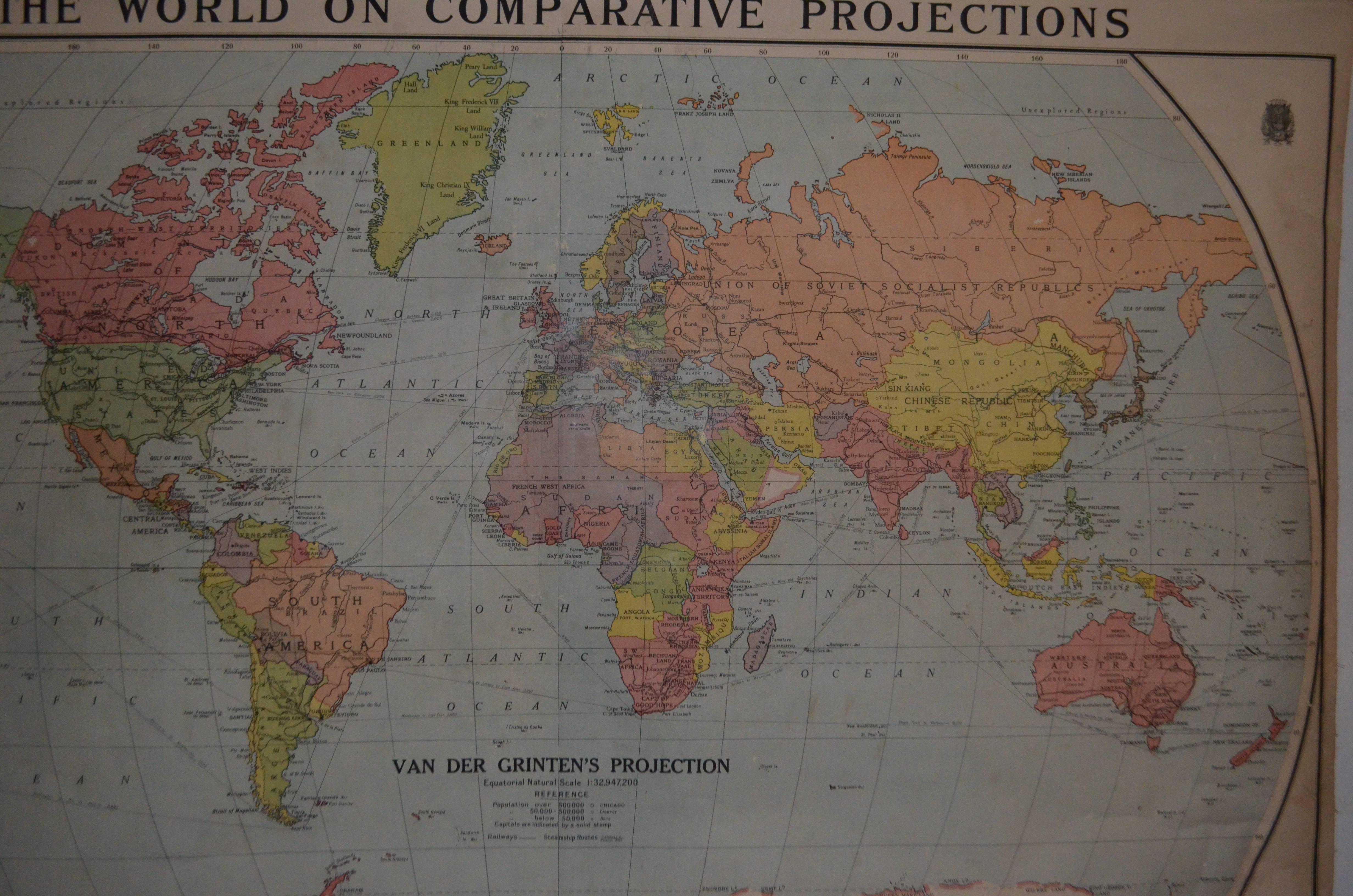 Map of the World on Comparative Projections, Early 1900s 2