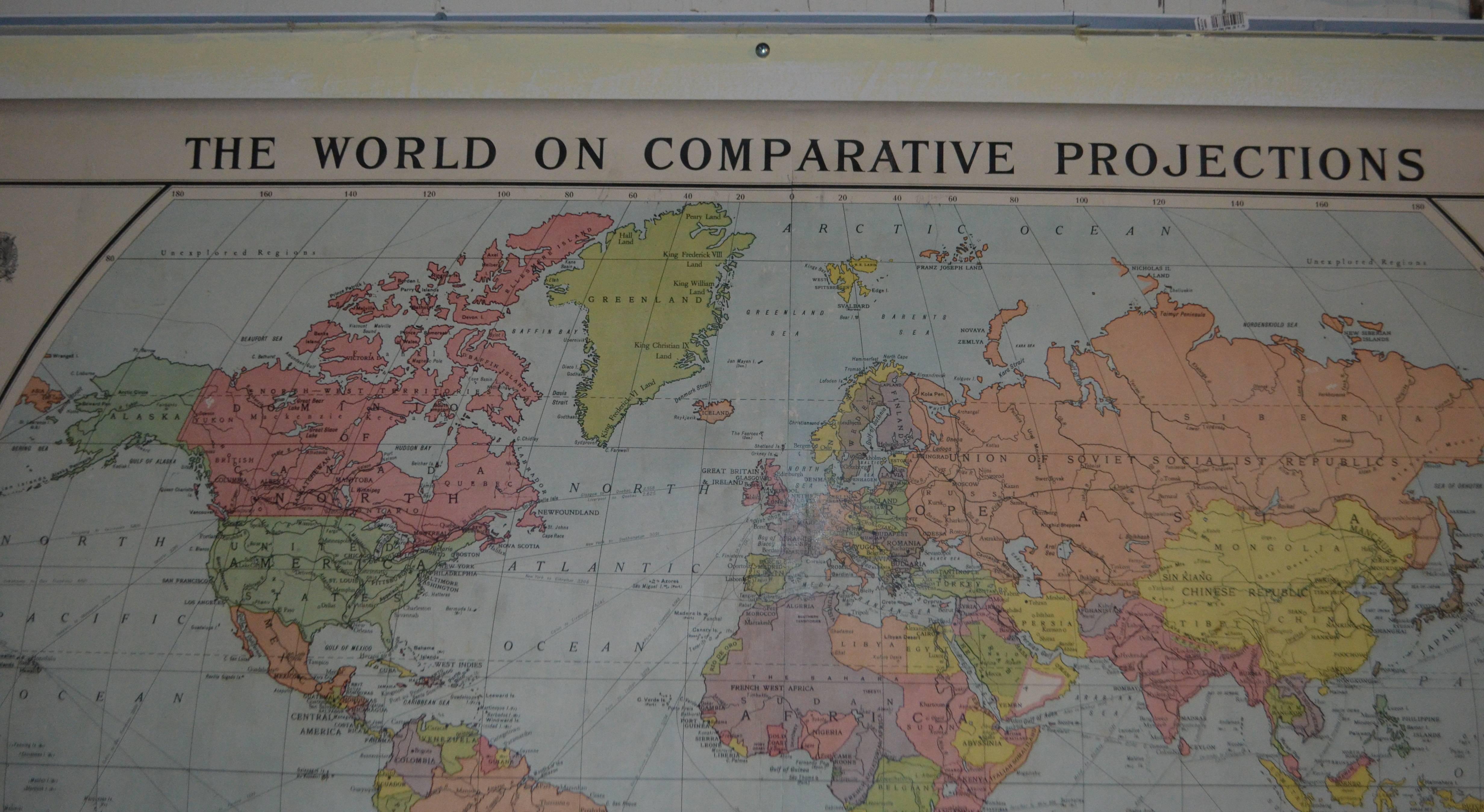 Map of the World on Comparative Projections, Early 1900s 3