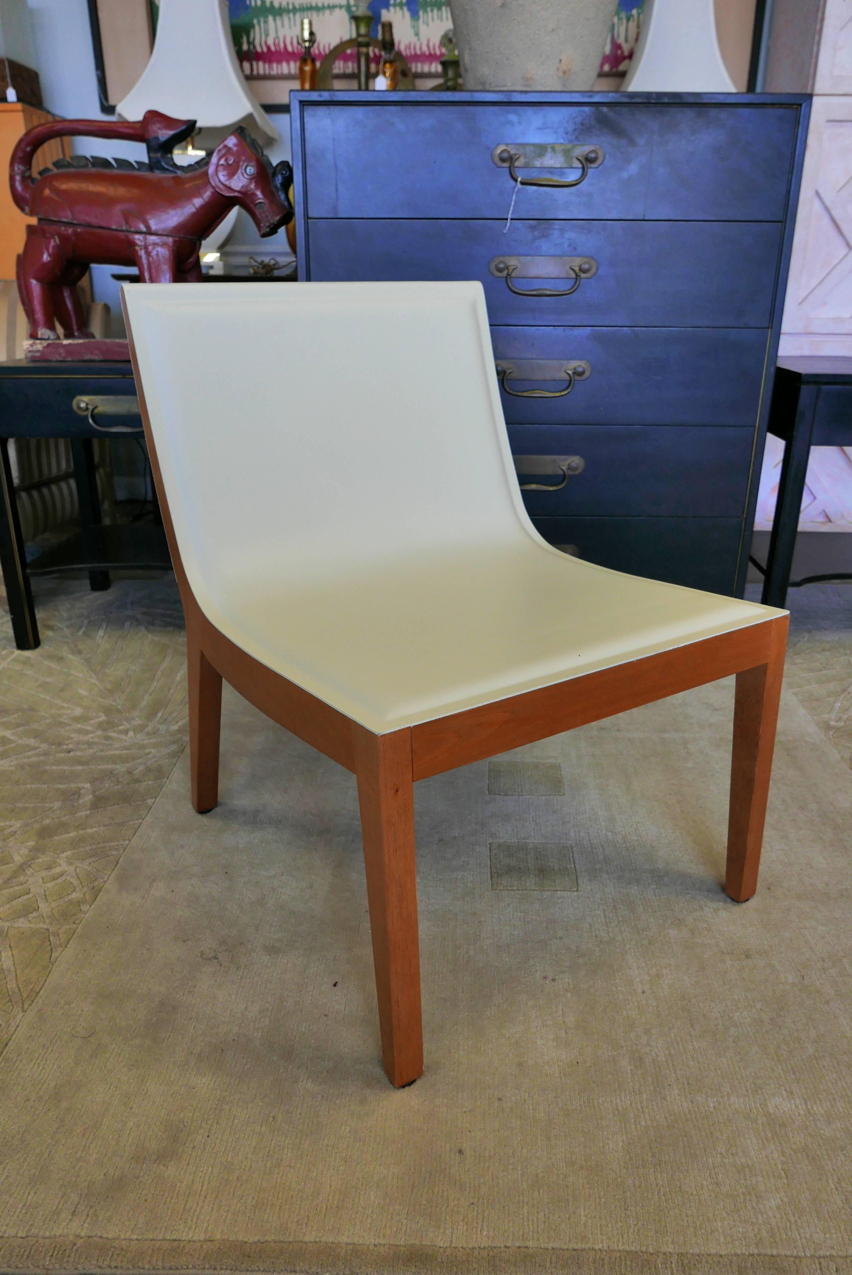 Dining - Hospitality Chairs of White Italian Leather with Maple Coffee Table In Excellent Condition In Madison, WI