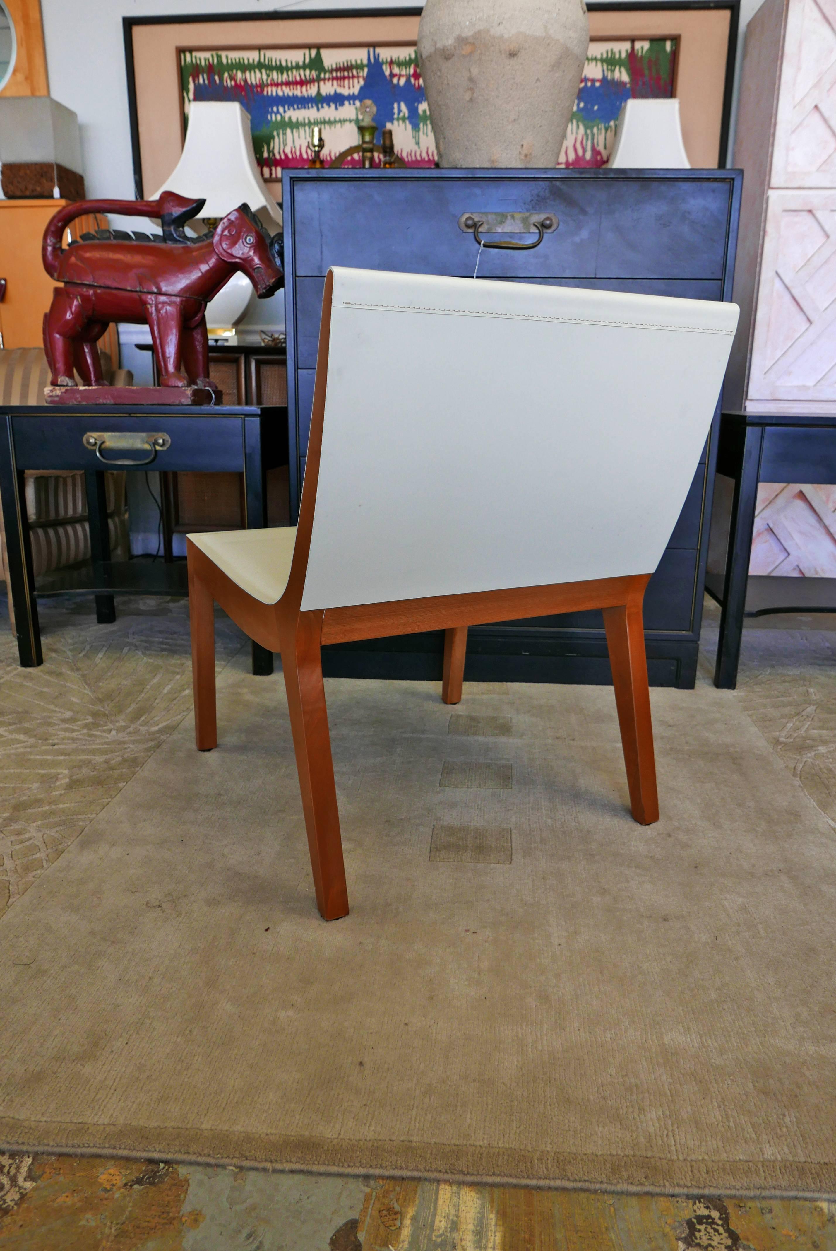 20th Century Dining - Hospitality Chairs of White Italian Leather with Maple Coffee Table