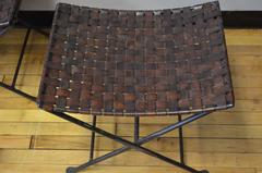 Mid-Century Folding Stools of Woven Italian Leather on Steel Frames 'Pair'
