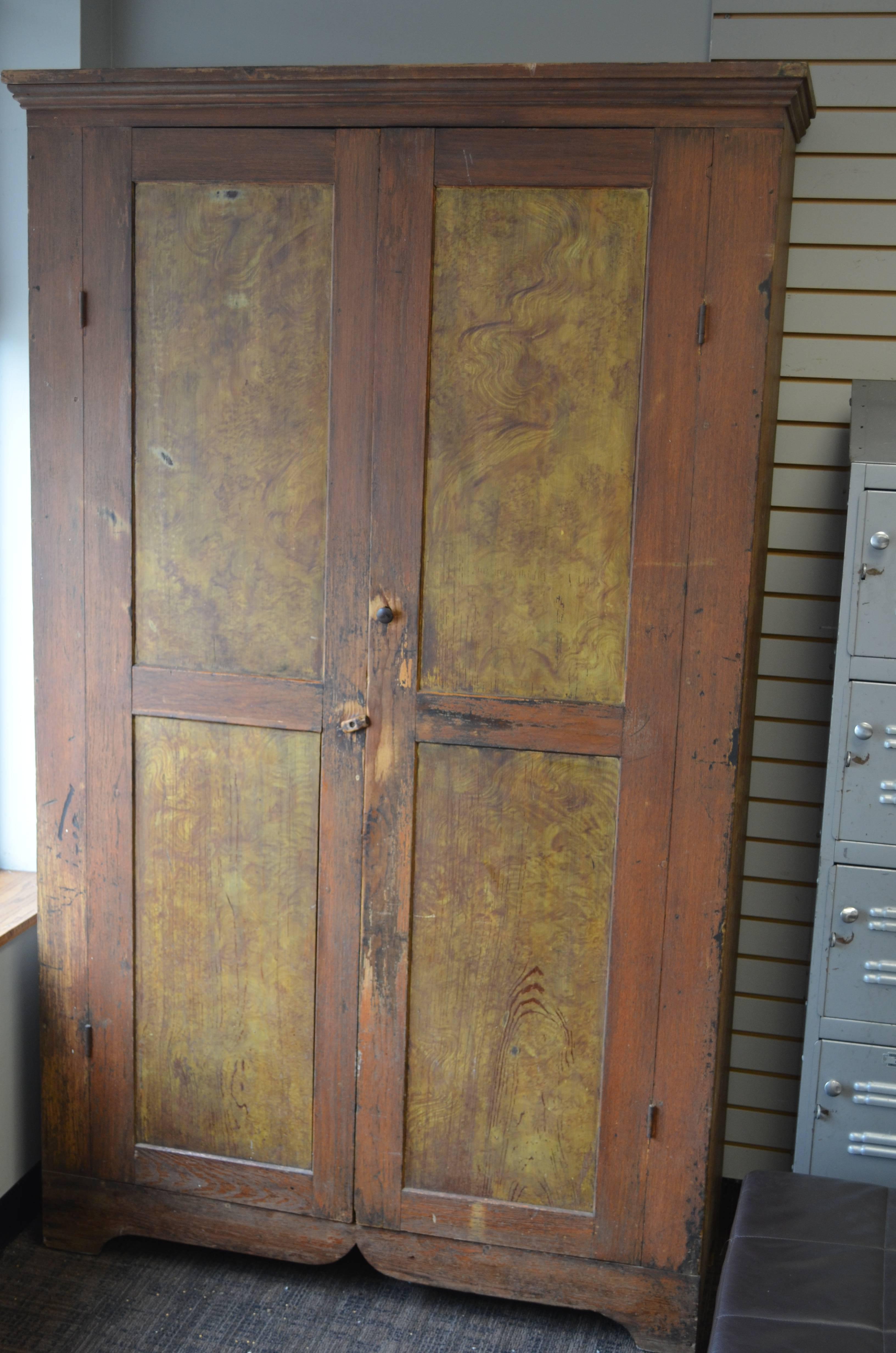 1800s Folk Art Pine Cupboard, Handmade In Excellent Condition In Madison, WI