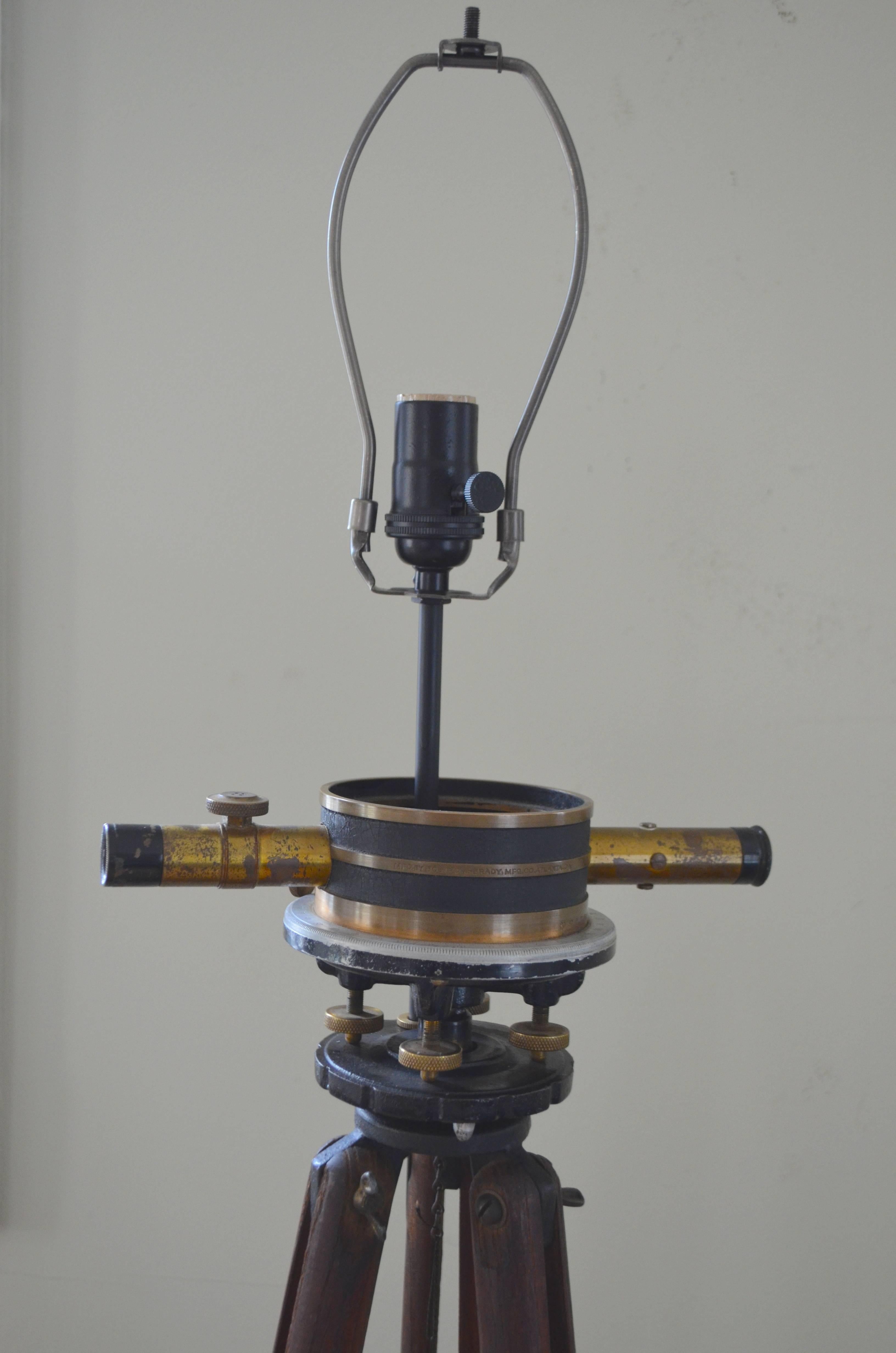 Floor Lamp Fashioned from Surveyor's Tripod with Telescoping Brass Hardware 1