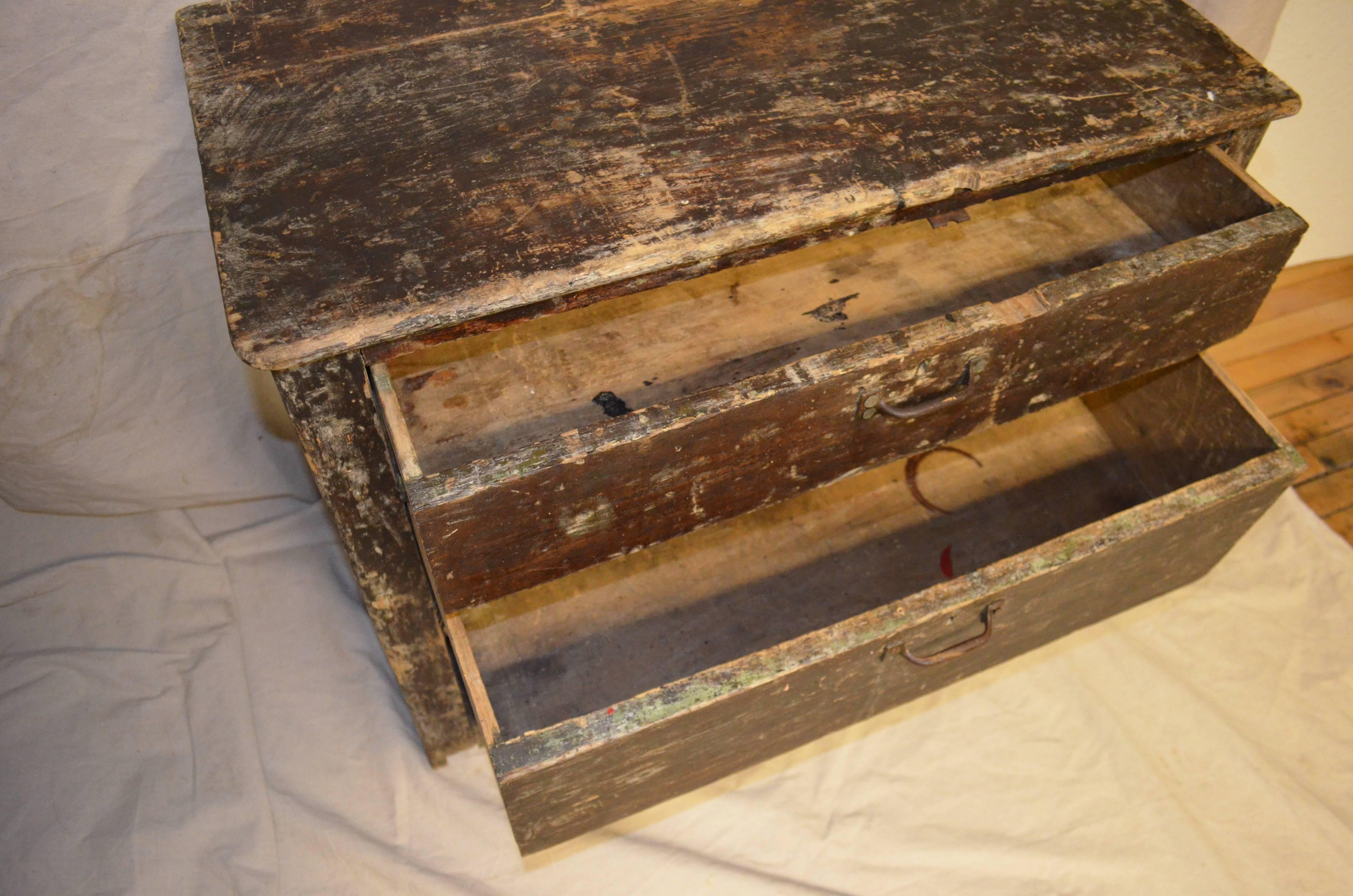 Primitive Wooden Two-Drawer Cabinet In Good Condition In Madison, WI