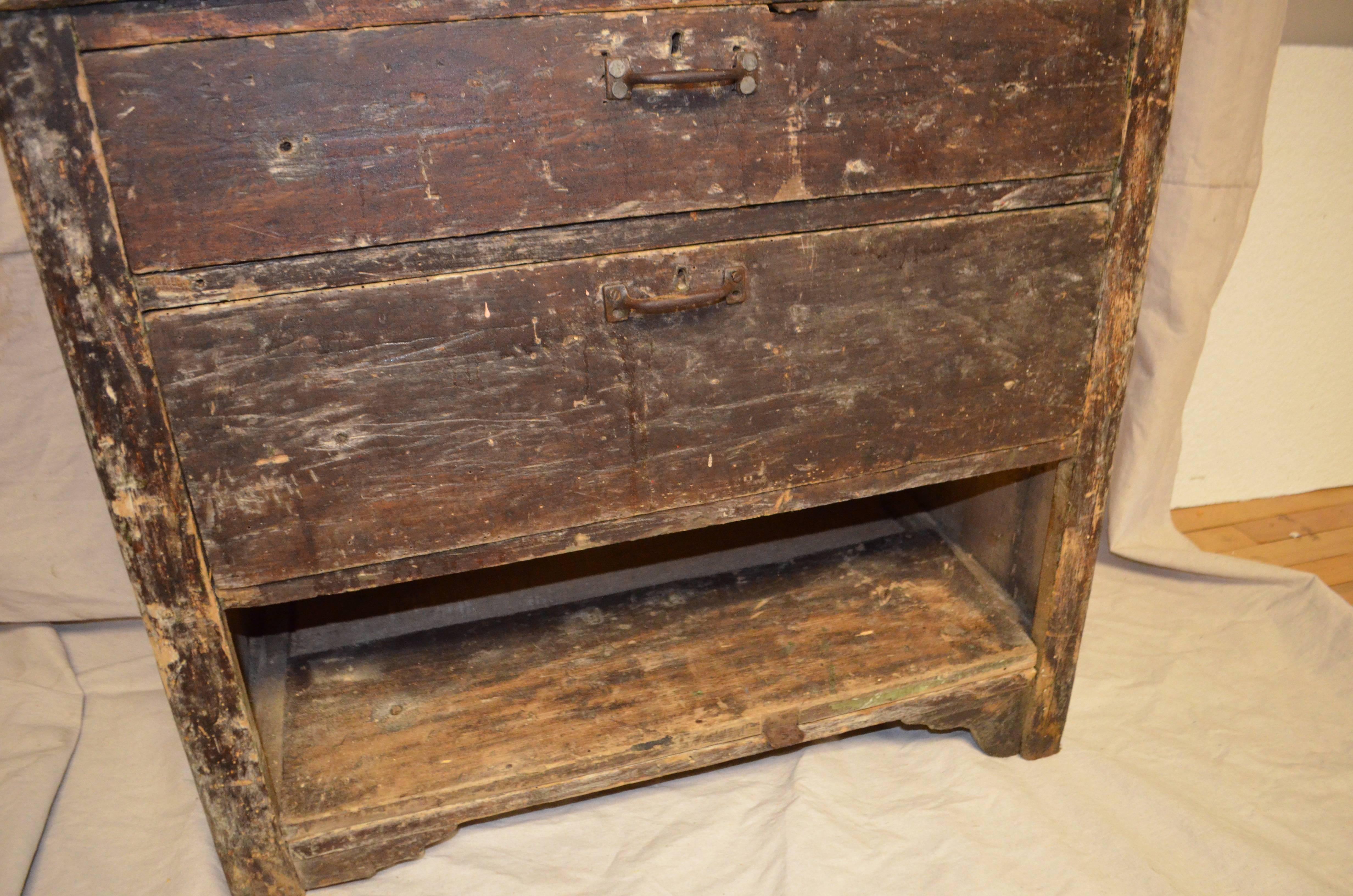 Primitive Wooden Two-Drawer Cabinet 1