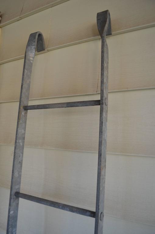 Vintage Galvanized Steel Ladder as Plant Trellis or Sculptural Wall Art