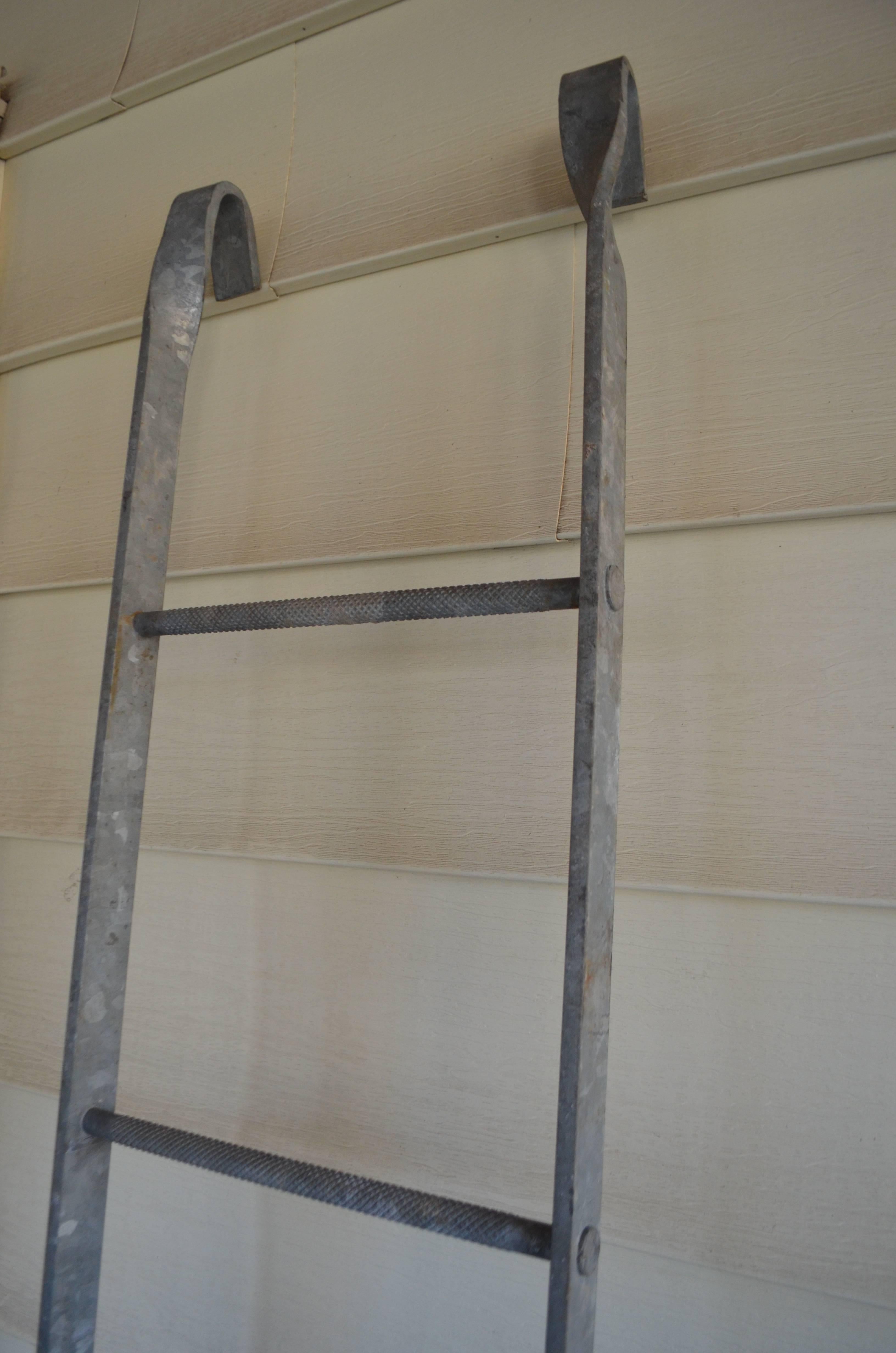 Industrial Vintage Galvanized Steel Ladder as Plant Trellis or Sculptural Wall Art