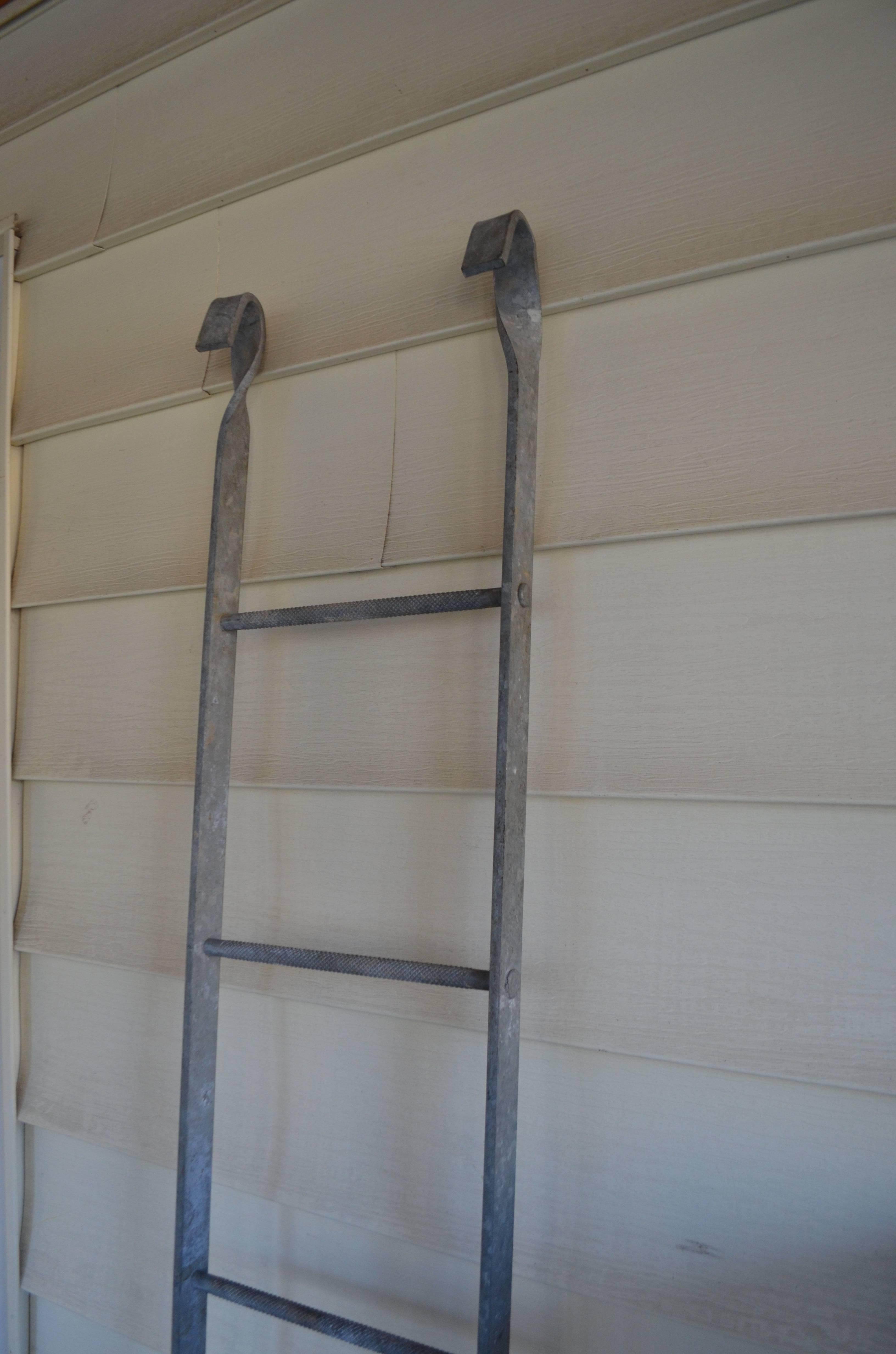 20th Century Vintage Galvanized Steel Ladder as Plant Trellis or Sculptural Wall Art