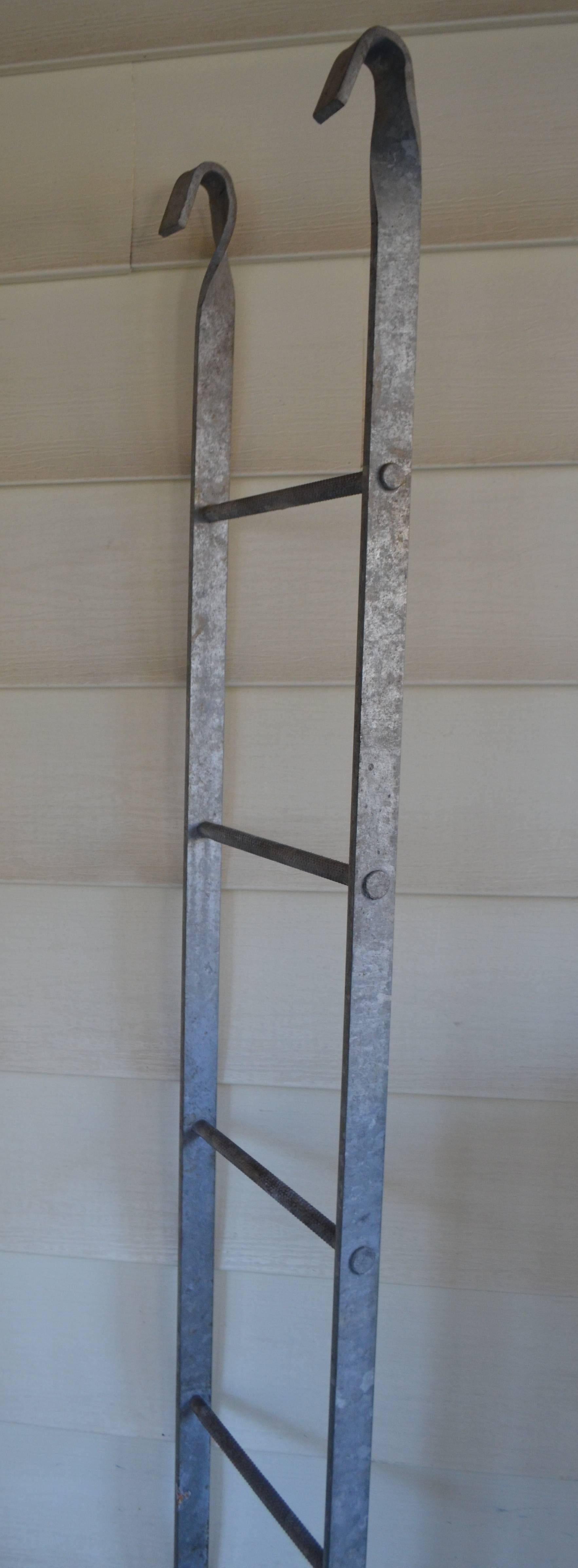 Vintage Galvanized Steel Ladder as Plant Trellis or Sculptural Wall Art 1
