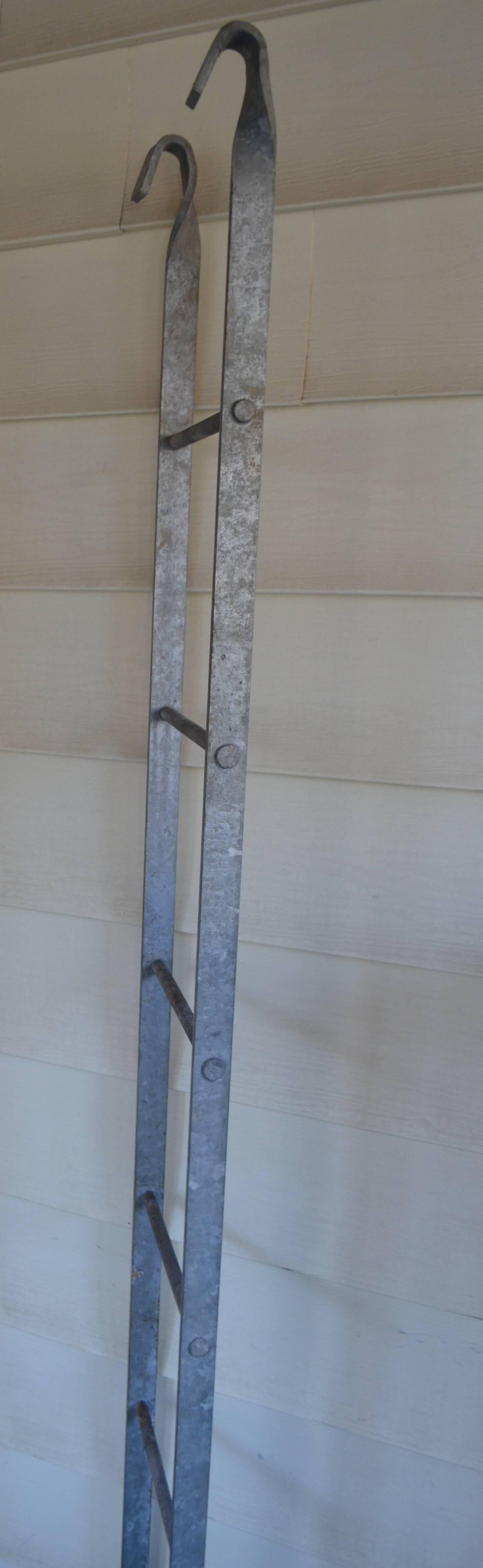 Vintage Galvanized Steel Ladder as Plant Trellis or Sculptural Wall Art 2