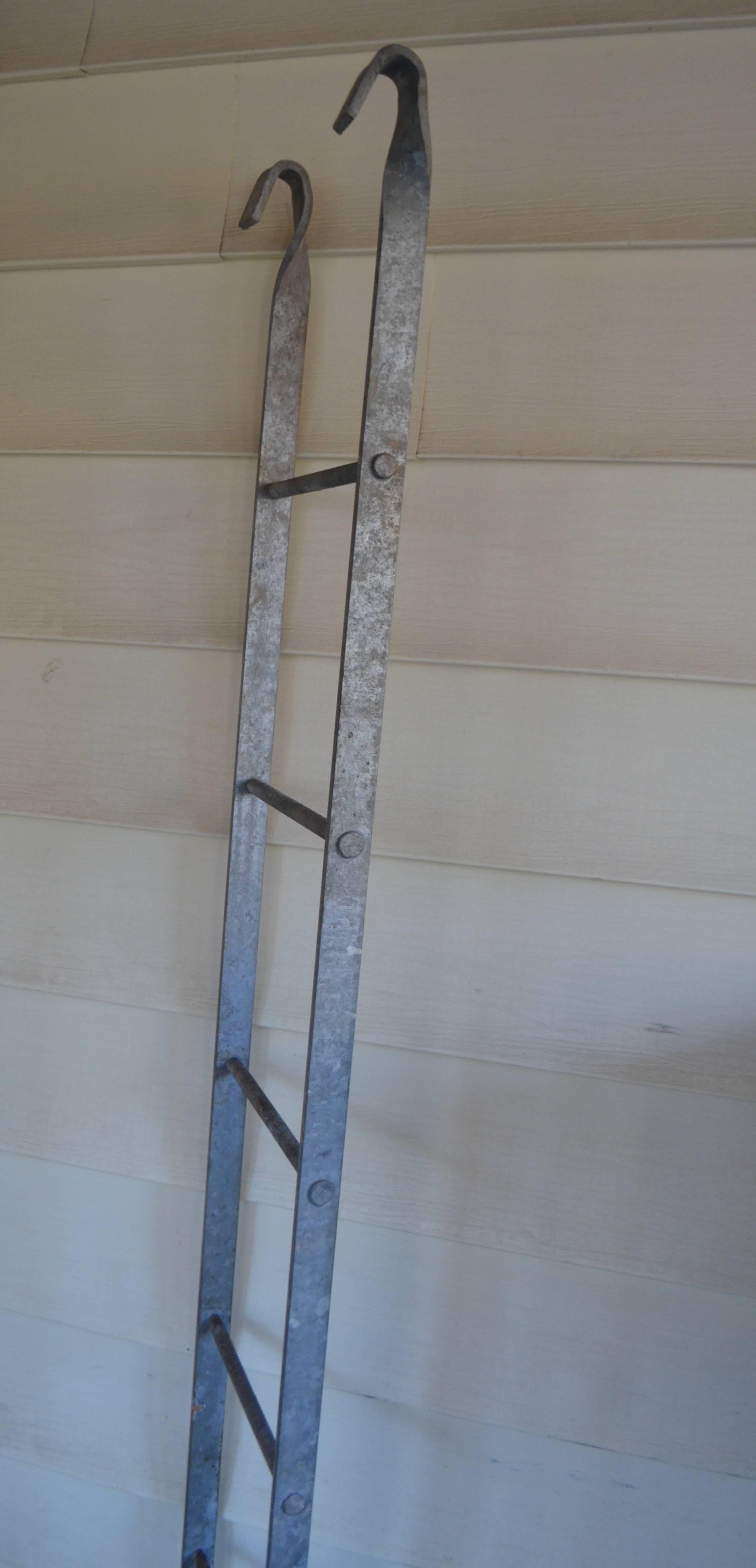 Vintage Galvanized Steel Ladder as Plant Trellis or Sculptural Wall Art 3