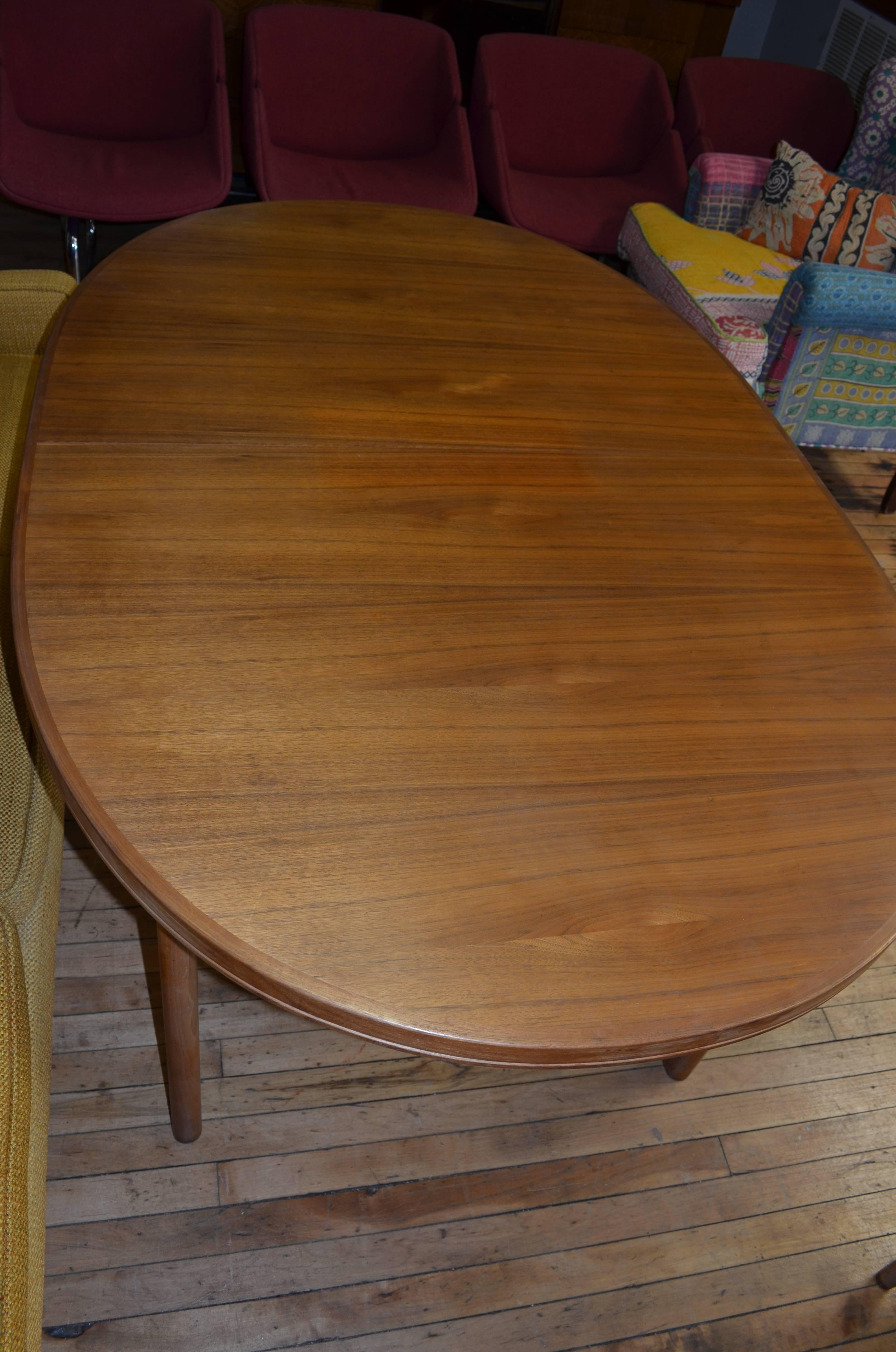 Mid-Century Dining Table of Teak with Two Inserts 1