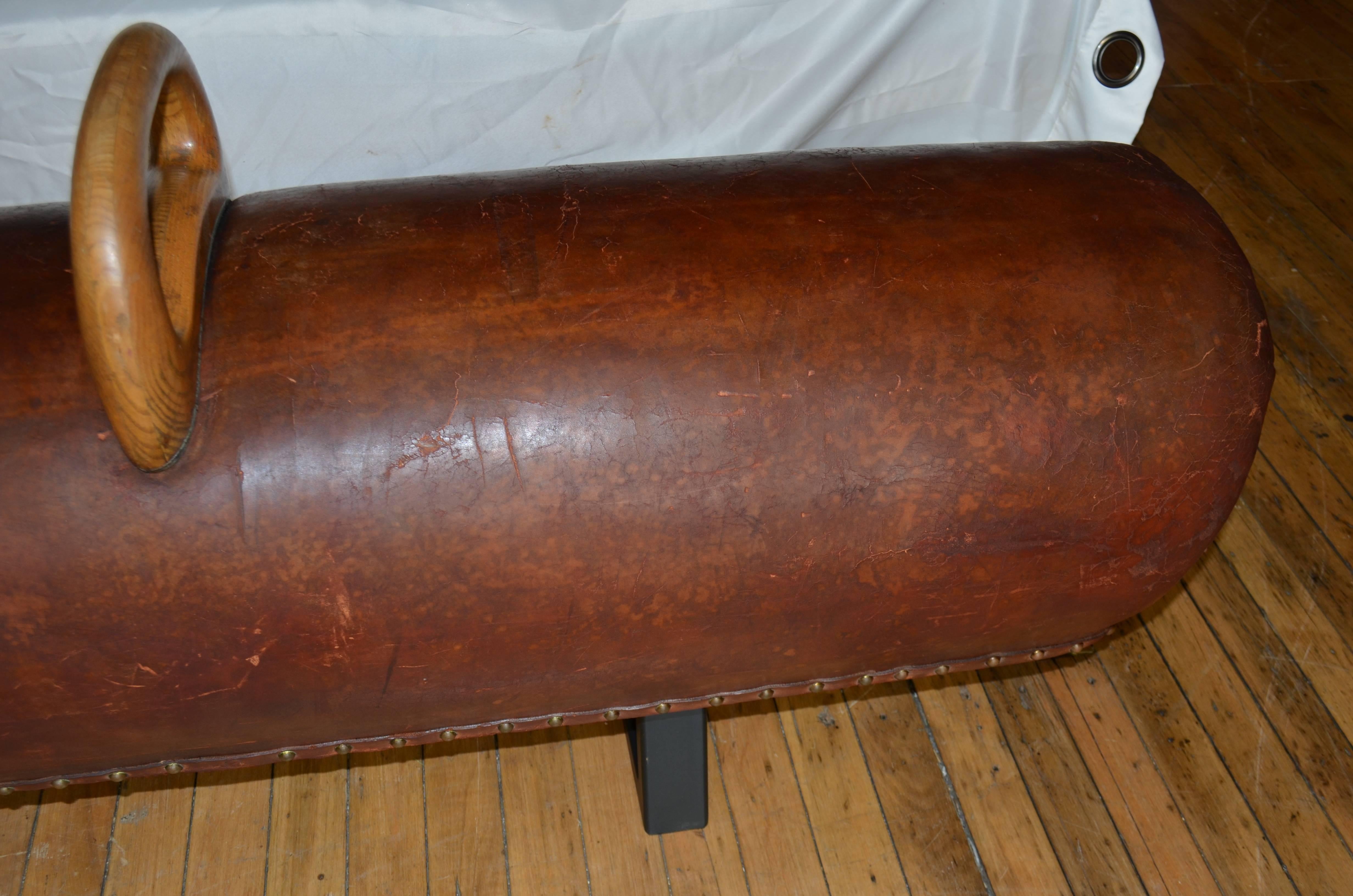 Bench from Vintage Leather Gym Pommel Horse with Steel Bracket Legs 2
