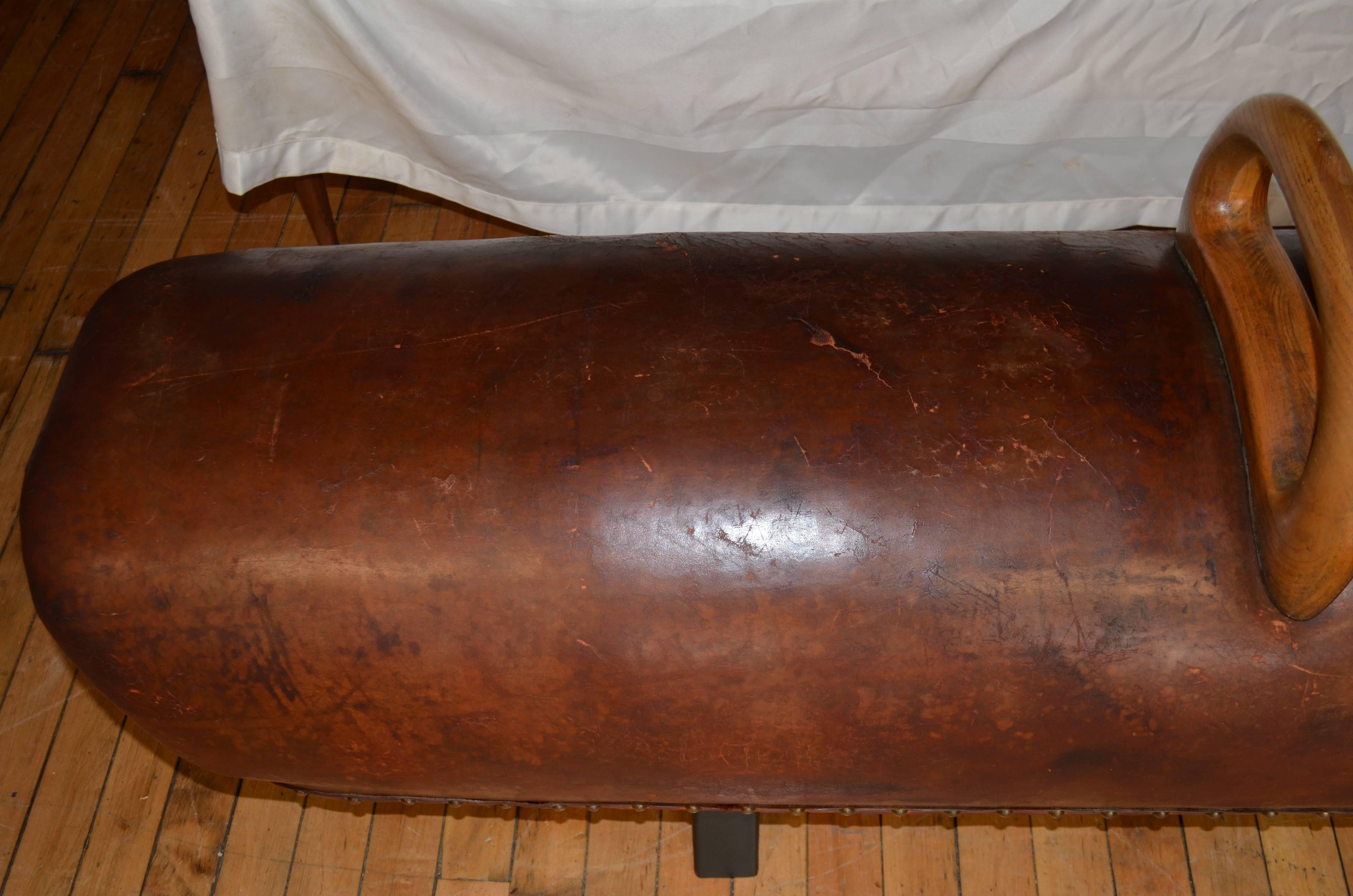 Bench from Vintage Leather Gym Pommel Horse with Steel Bracket Legs 3