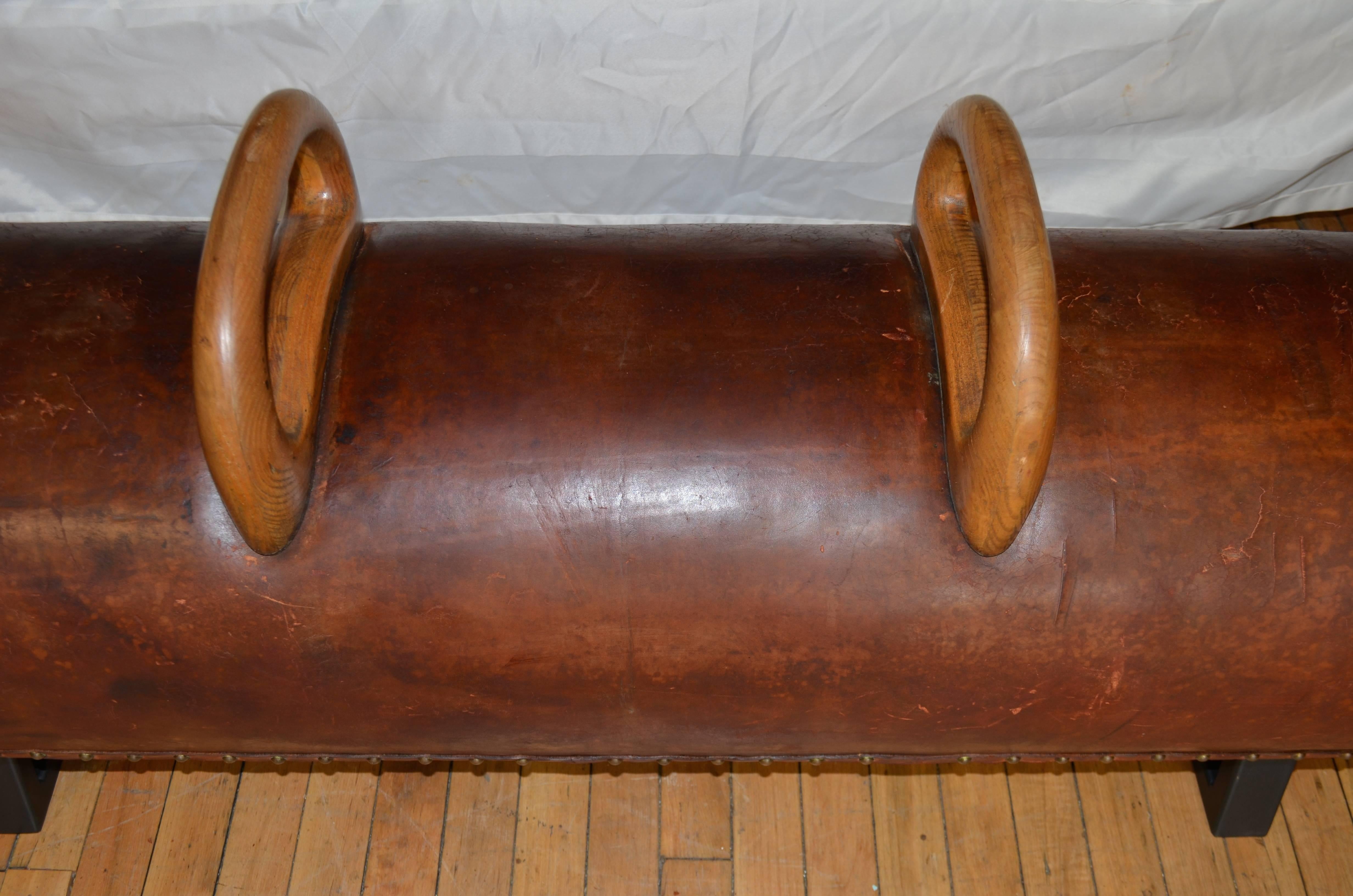 Bench from Vintage Leather Gym Pommel Horse with Steel Bracket Legs 4