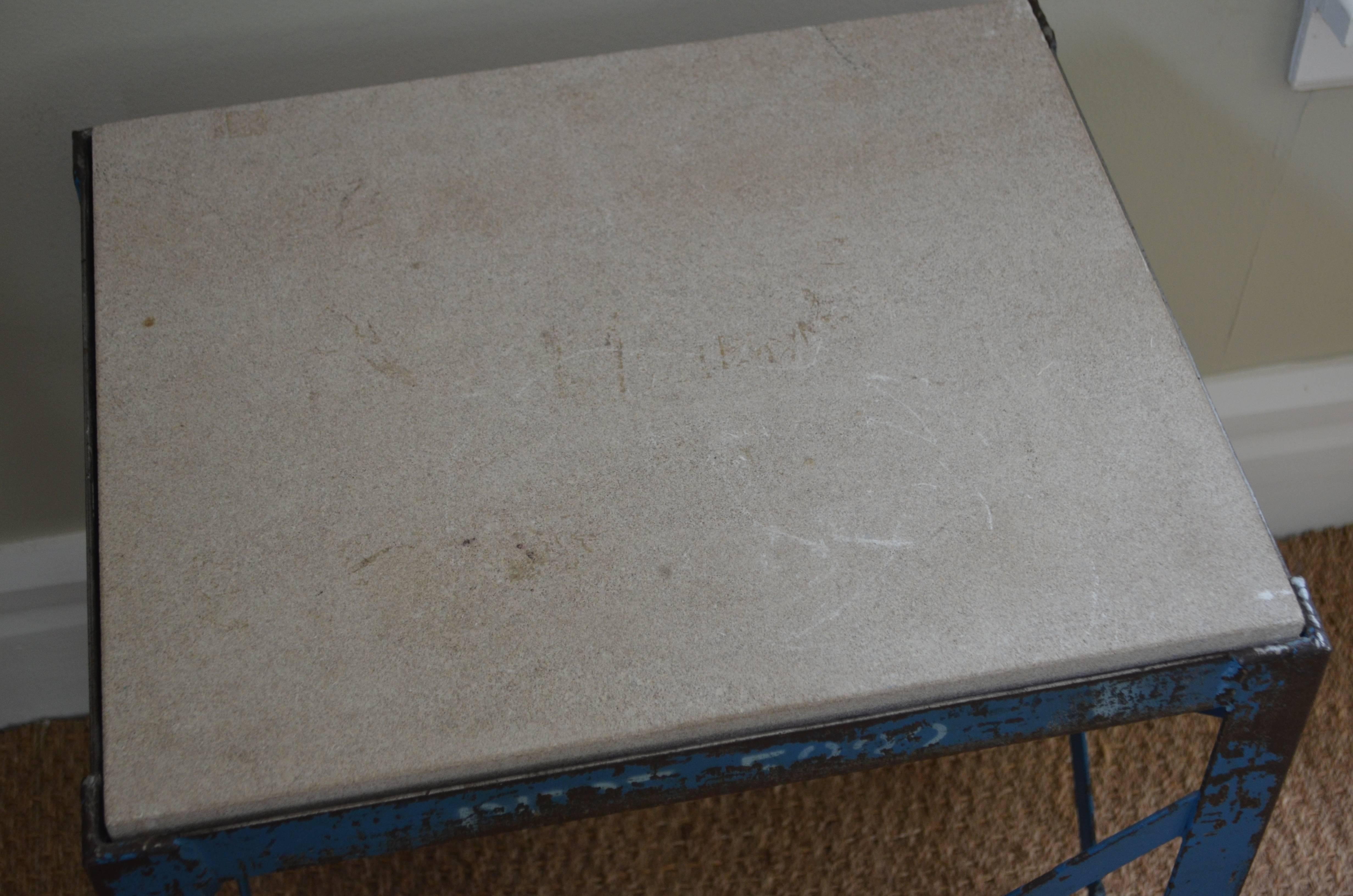 Industrial Steel Table on Wheels with Concrete Top In Excellent Condition In Madison, WI