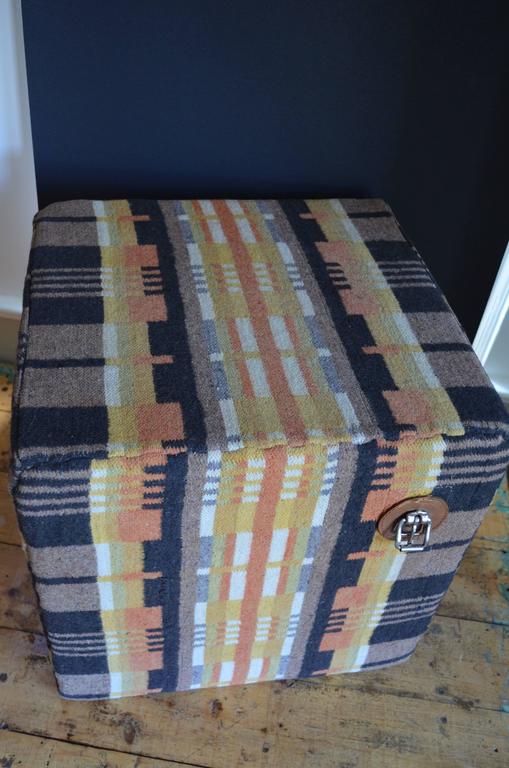Antique Wool Carriage Horse Blanket as Pouf Ottoman at 1stDibs