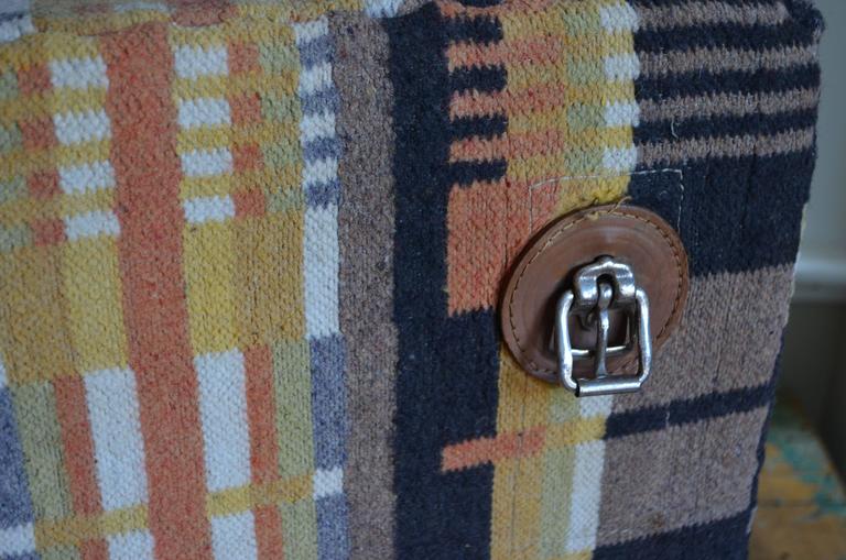 Antique Wool Carriage Horse Blanket as Pouf Ottoman at 1stDibs