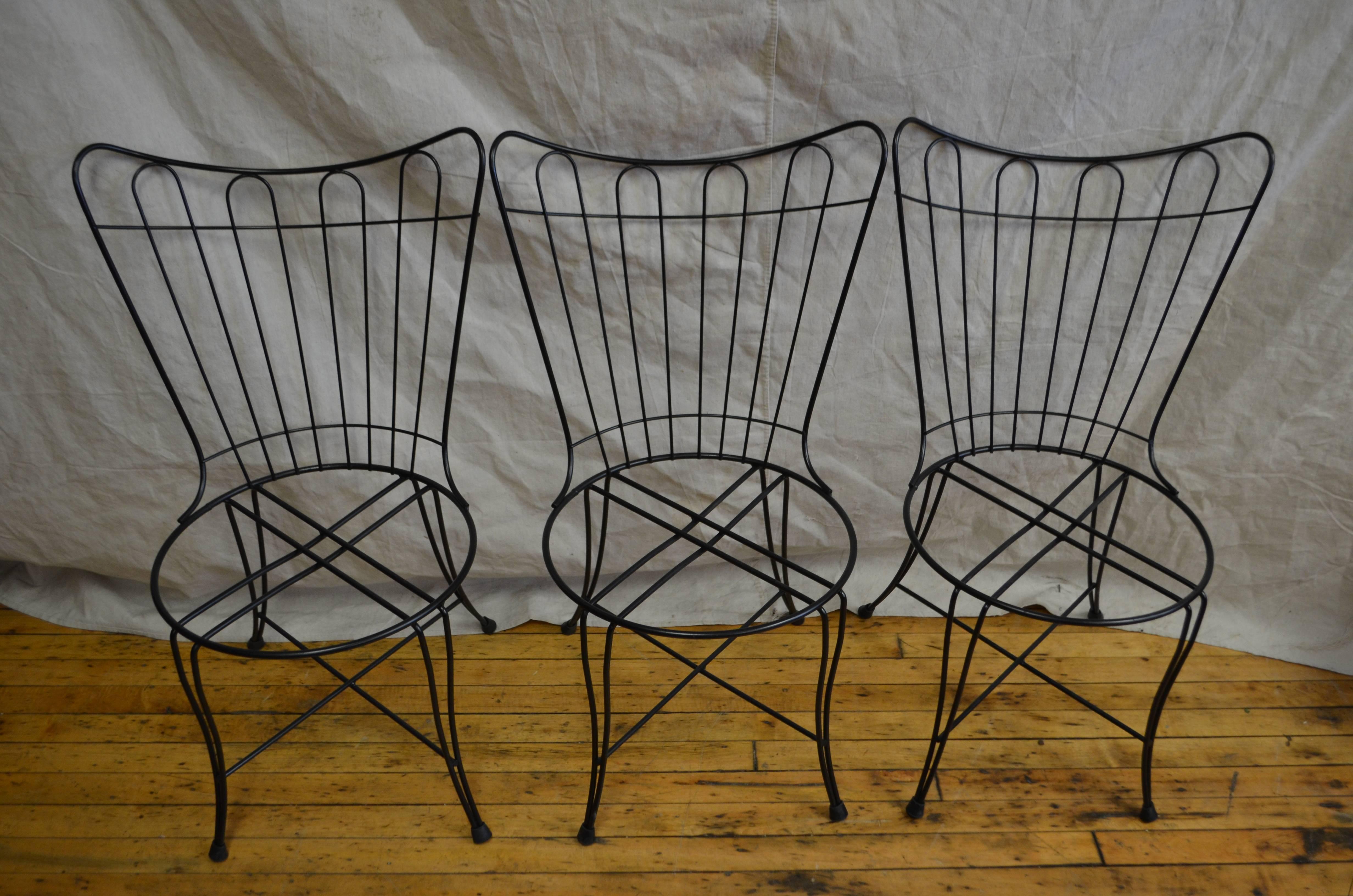 Patio Chairs by Salterini, 1950s with Removable Seats in Vintage Barkcloth 1
